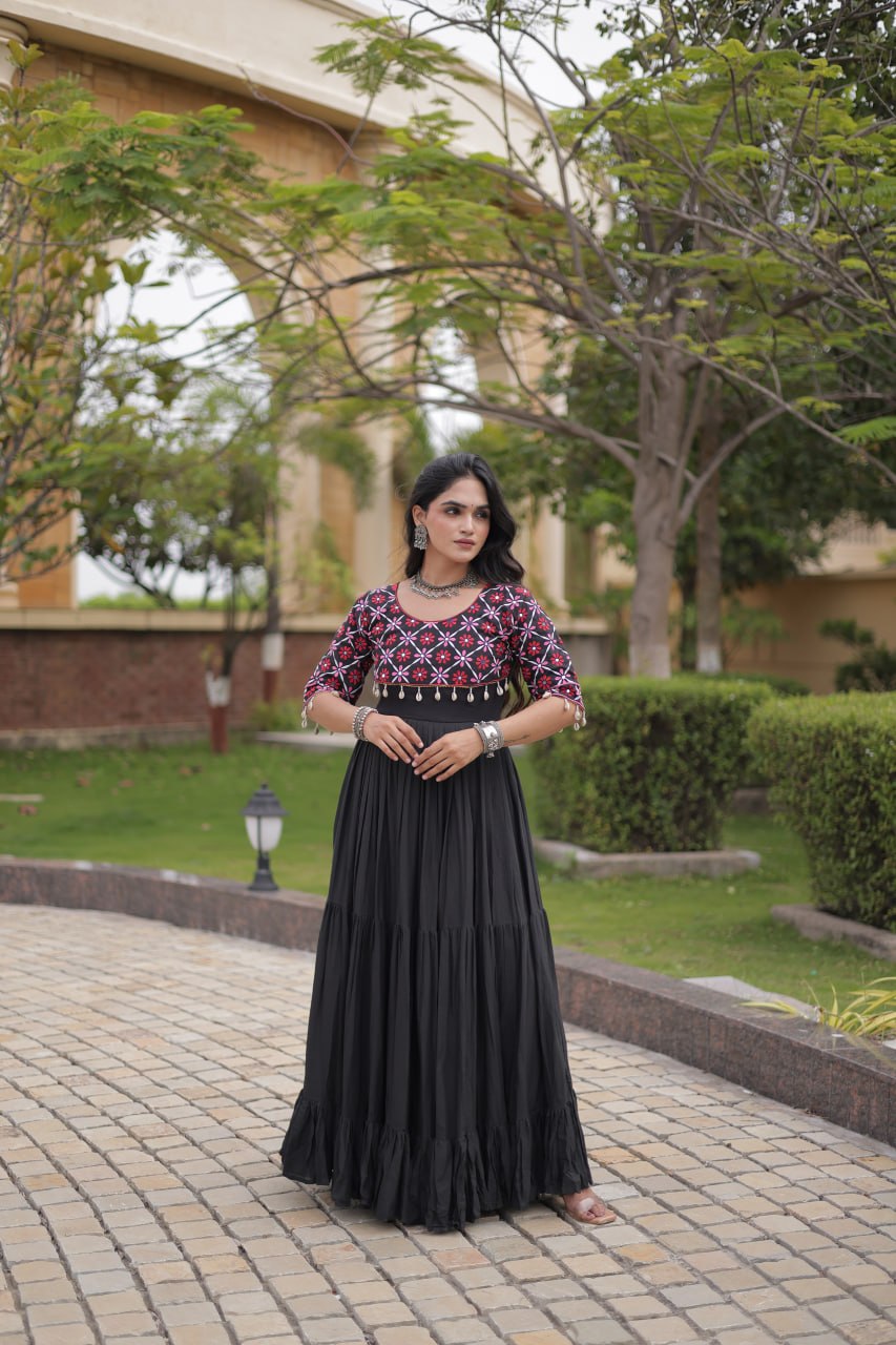Kora Cotton Embroidered Gown with Mirror Work
