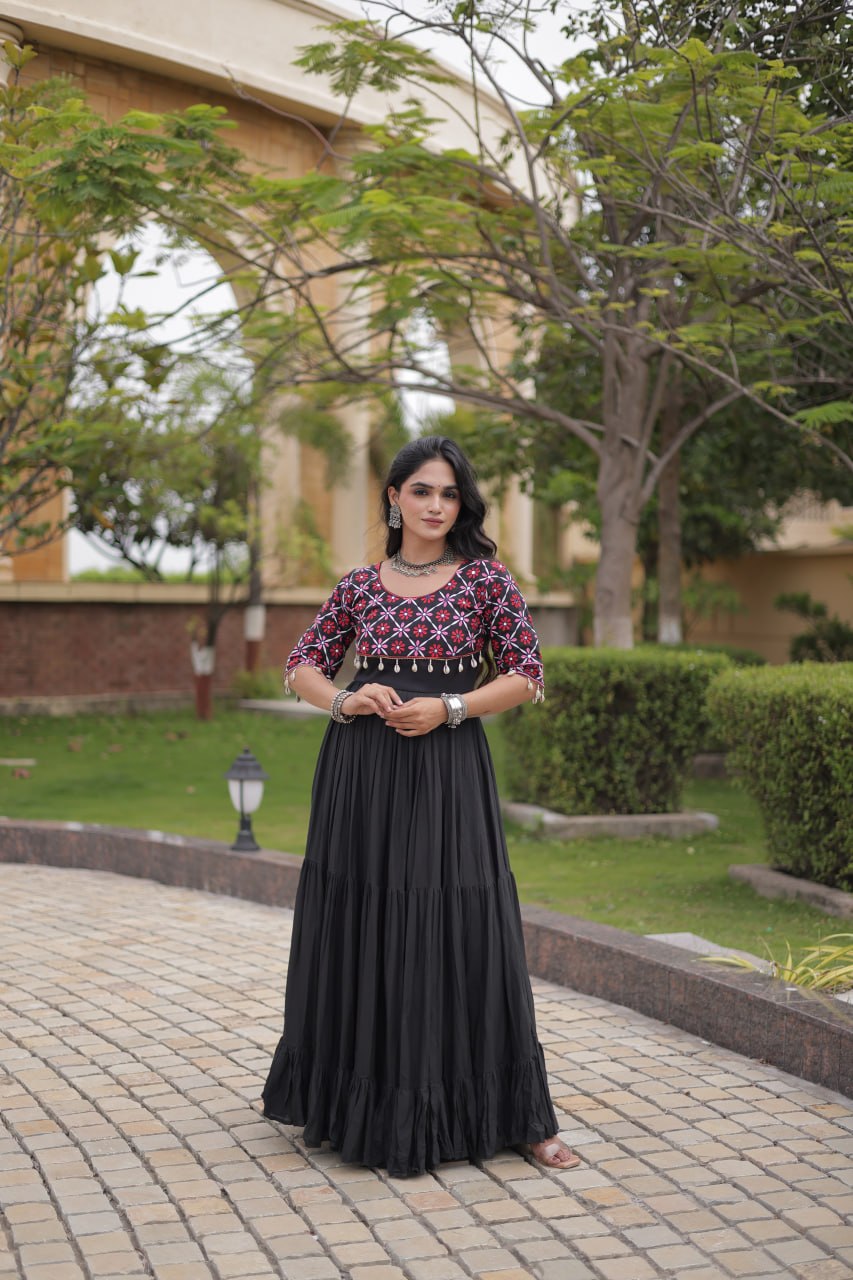 Kora Cotton Embroidered Gown with Mirror Work