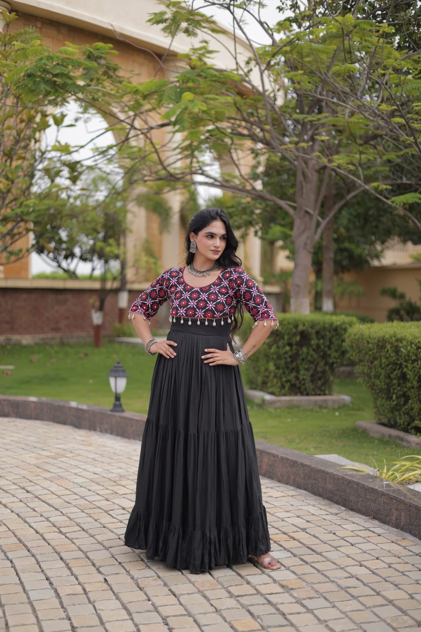 Kora Cotton Embroidered Gown with Mirror Work