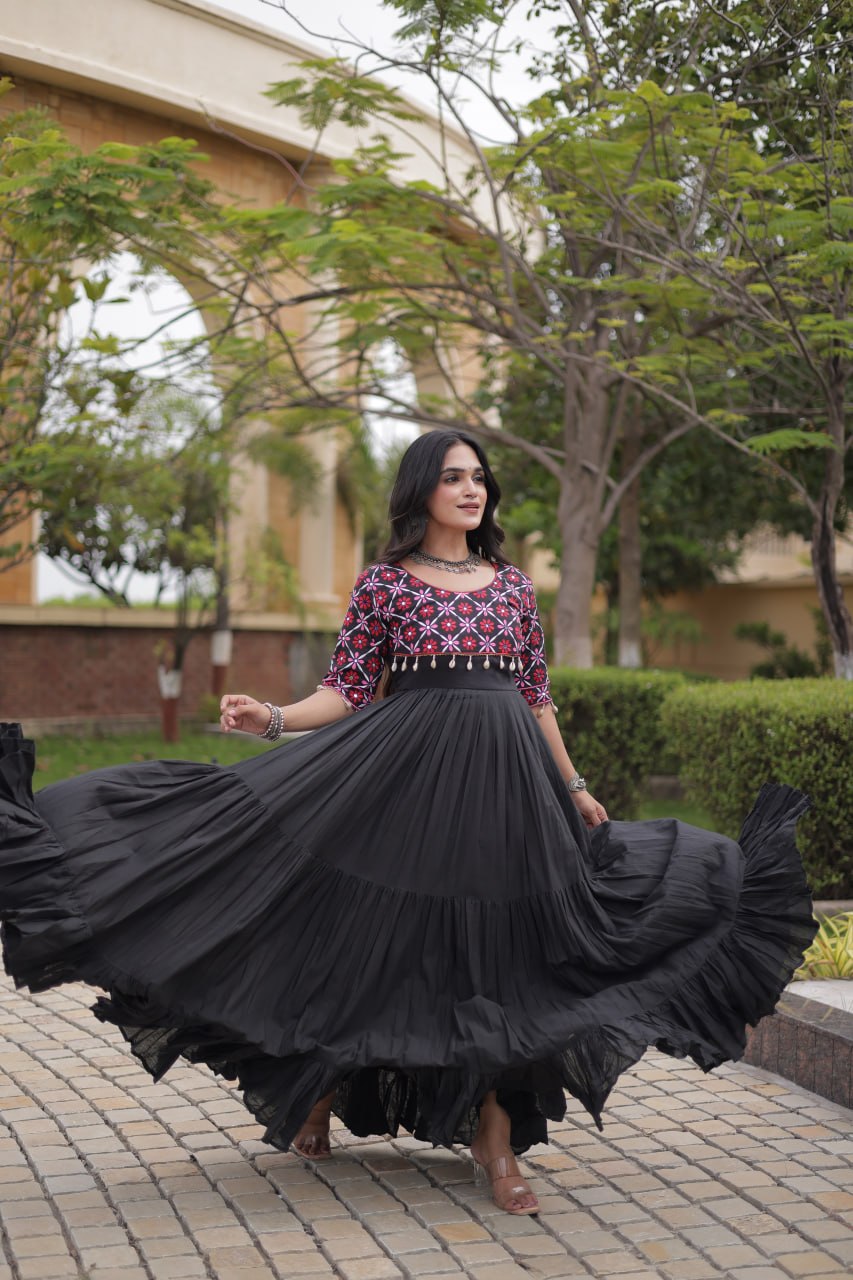 Kora Cotton Embroidered Gown with Mirror Work