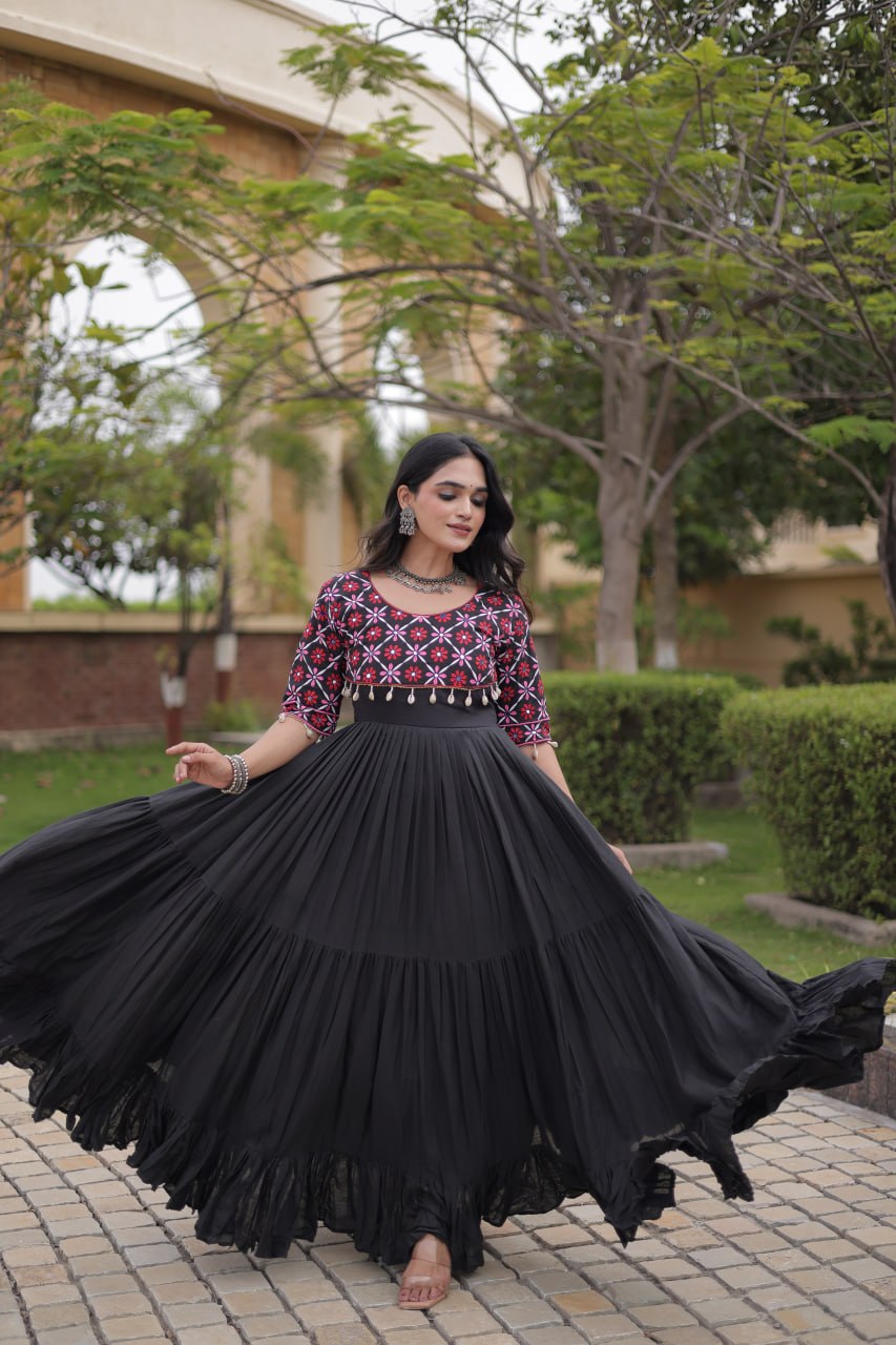 Kora Cotton Embroidered Gown with Mirror Work