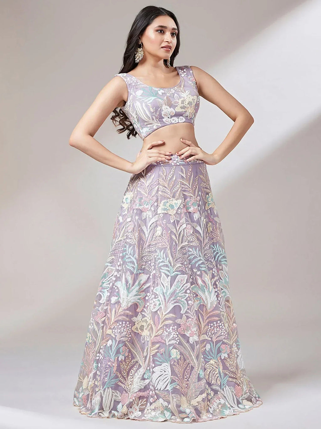 Lavender Ravishing Color Sequins Soft Net Party Wear Lehenga Choli
