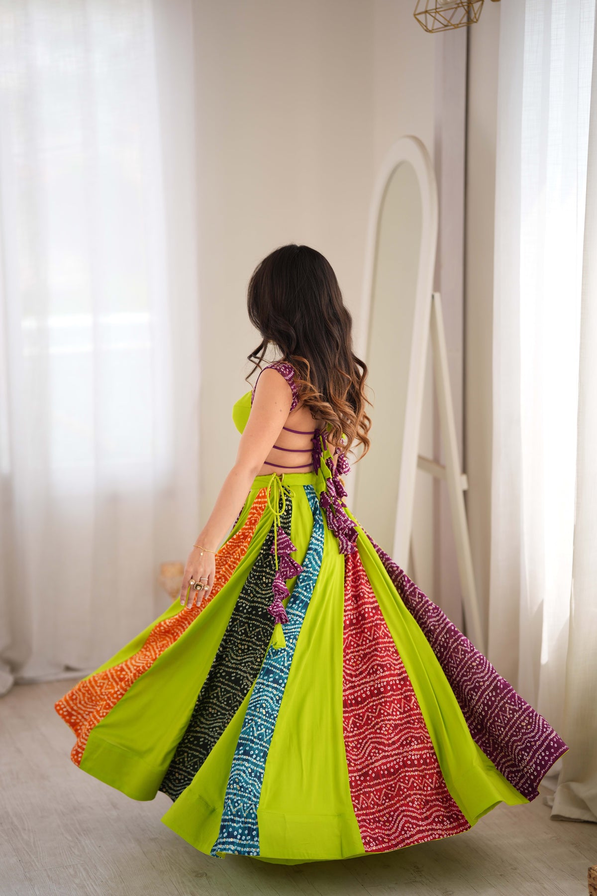 Lime Green Rayon Digital Print Lehenga Choli