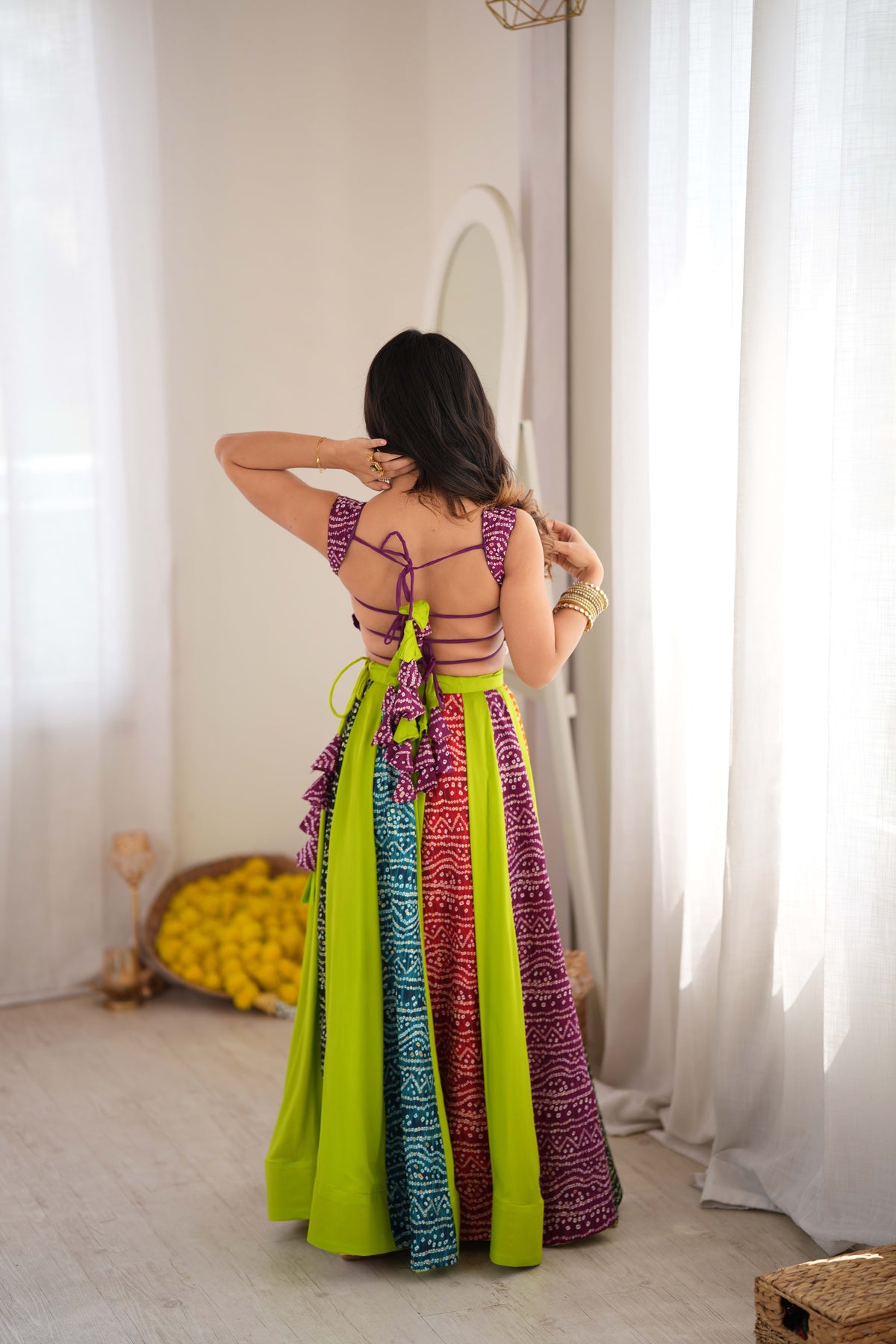 Lime Green Rayon Digital Print Lehenga Choli