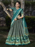 Glamorous Sage Green Digital Printed Tussar Silk Lehenga Choli