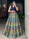 Blue Enchanting Zari Weaving Silk Indo-Western Crop Top Lehenga