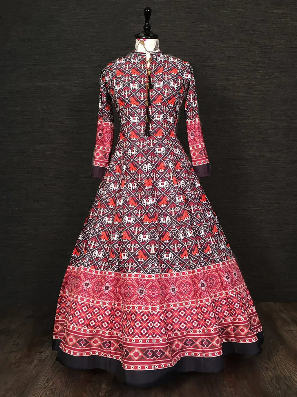 Black Amazing Patola Printed Silk Traditional Gown With Dupatta