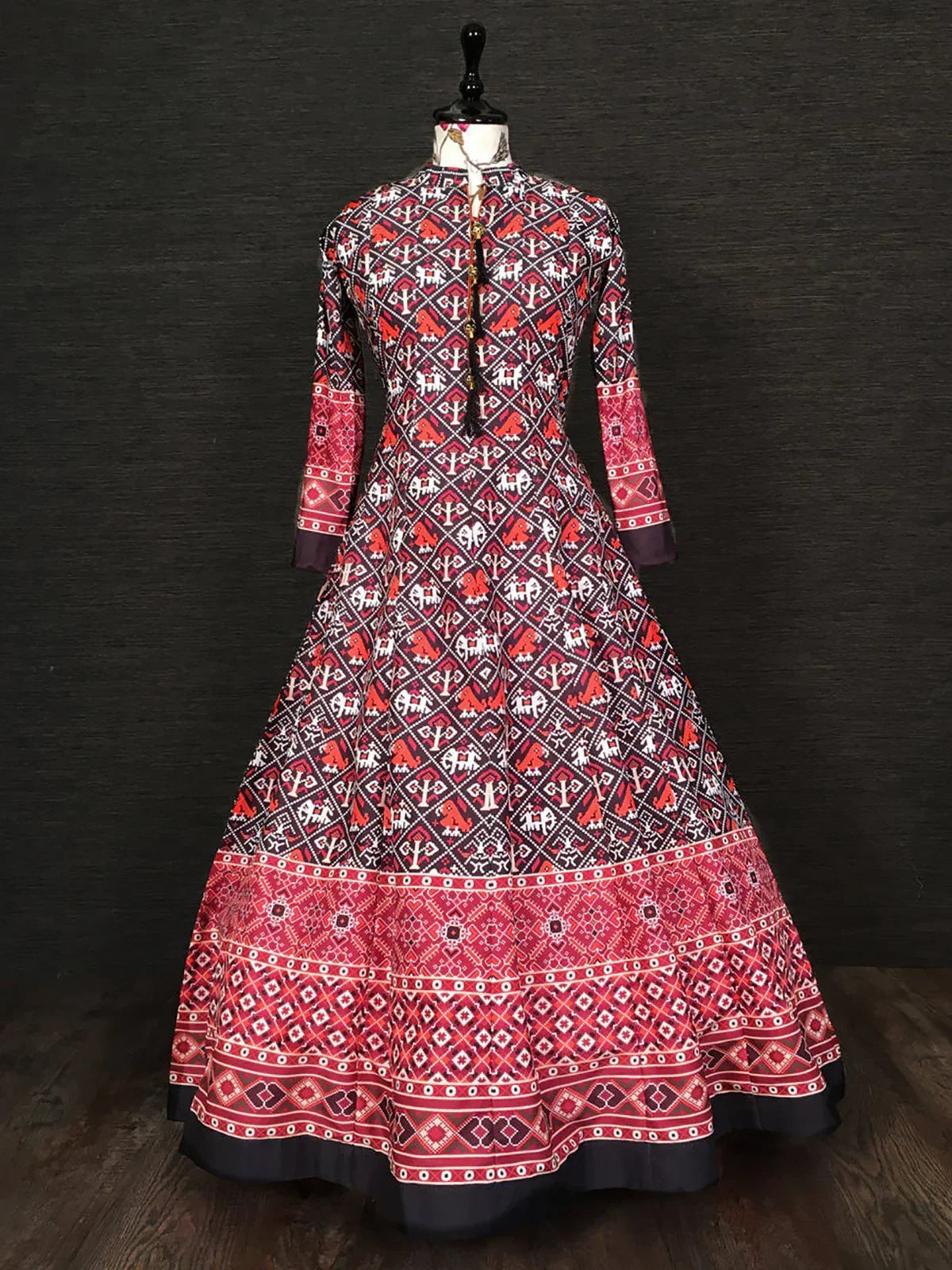 Black Amazing Patola Printed Silk Traditional Gown With Dupatta