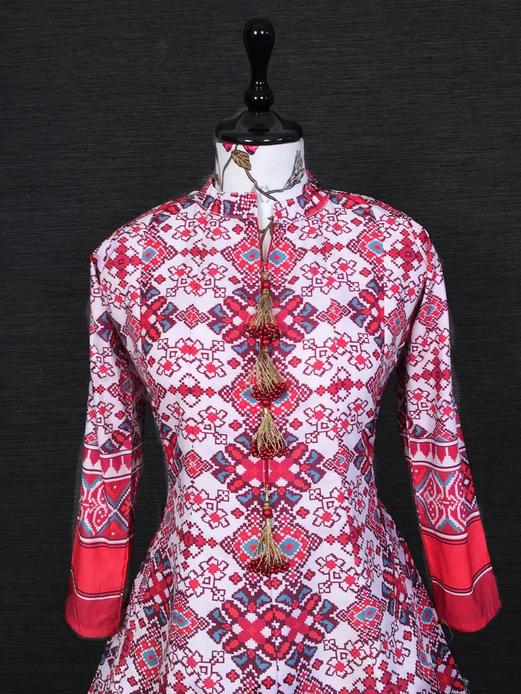 White Amazing Patola Printed Silk Traditional Gown With Dupatta