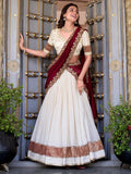 Off White Lovable Off-Zari Weaving Border Vichitra Silk Half Saree Lehenga