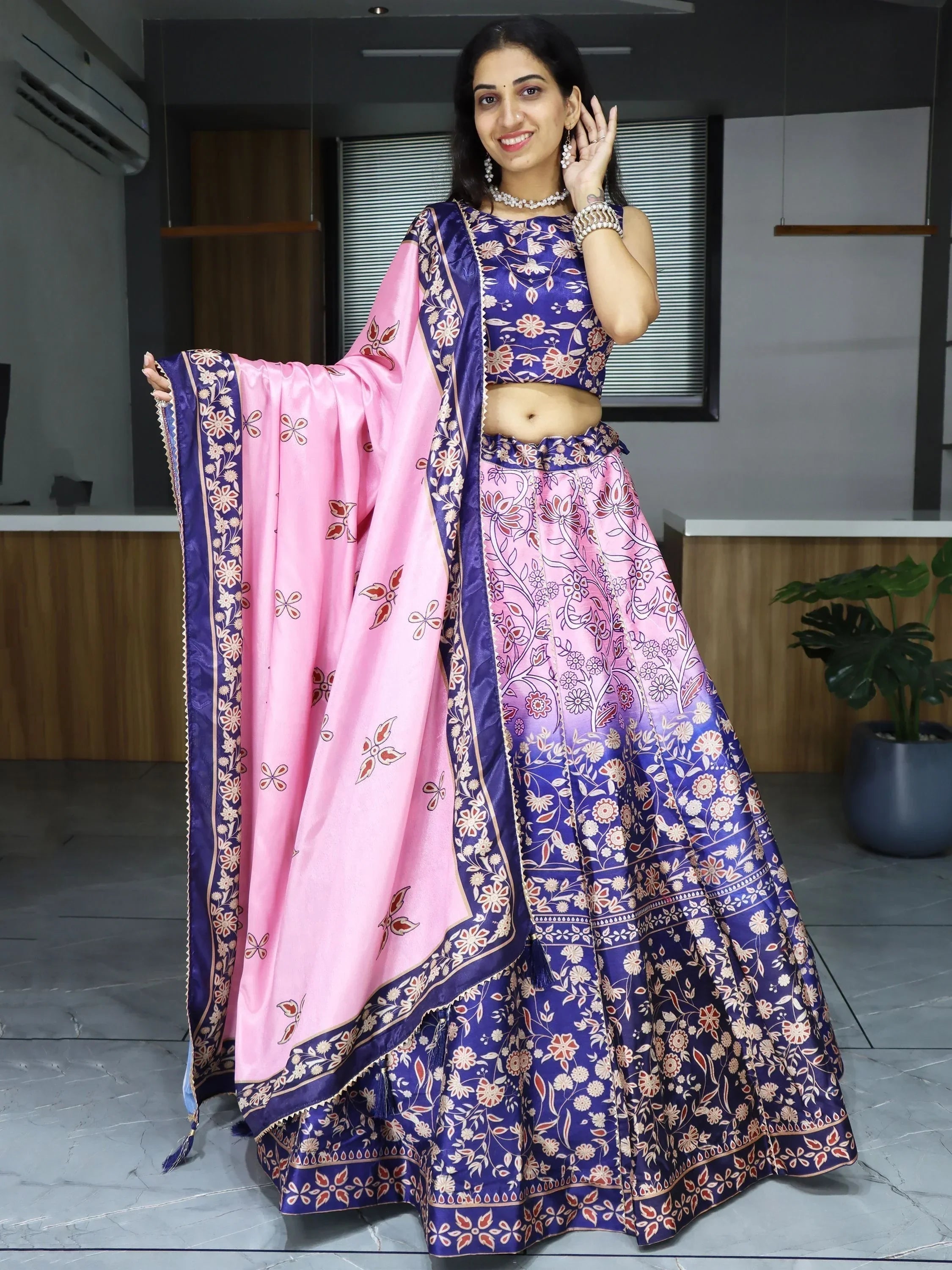 Pink Sweet Printed Art Silk Event Wear Lehenga Choli With Dupatta