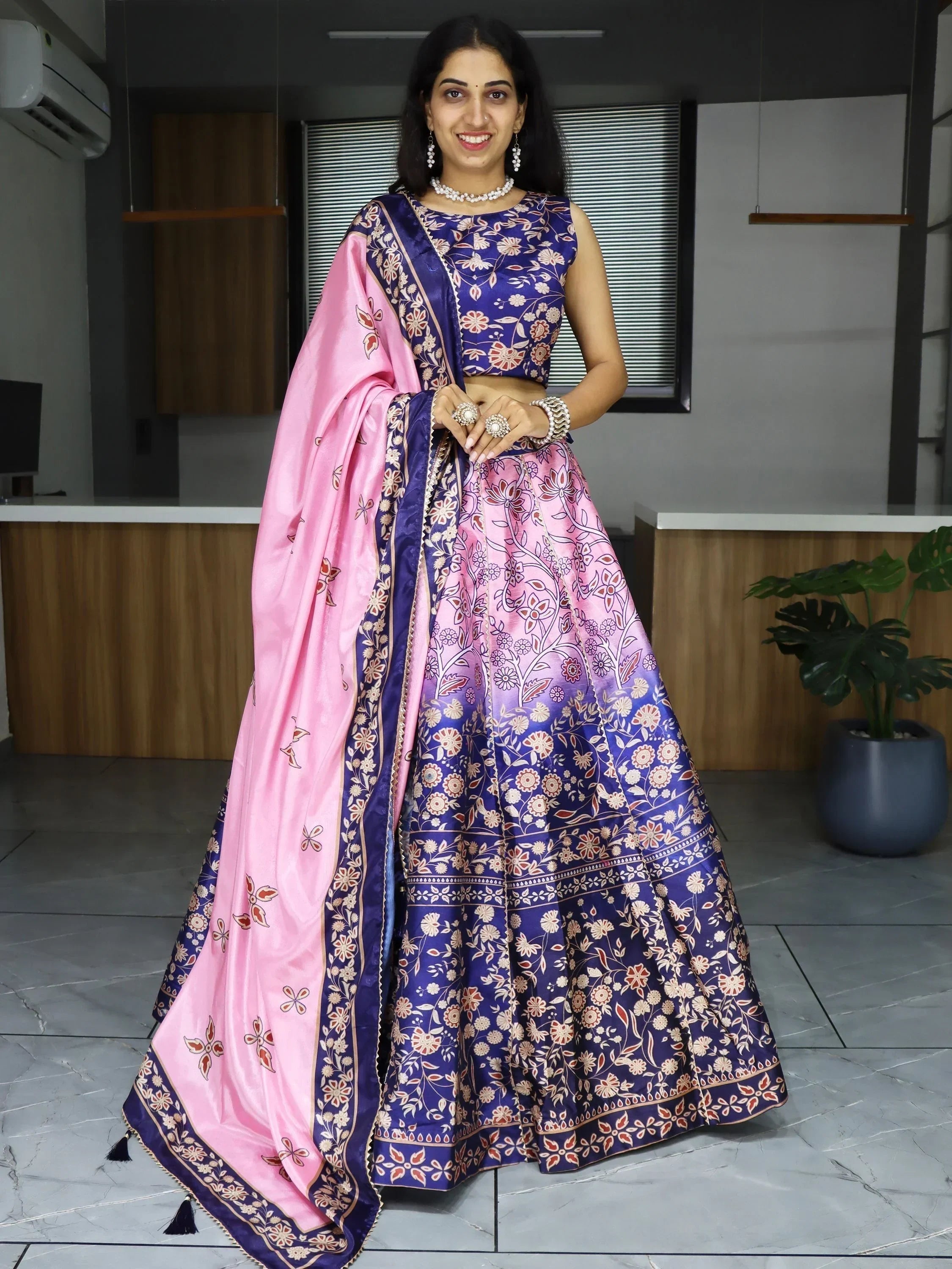 Pink Sweet Printed Art Silk Event Wear Lehenga Choli With Dupatta
