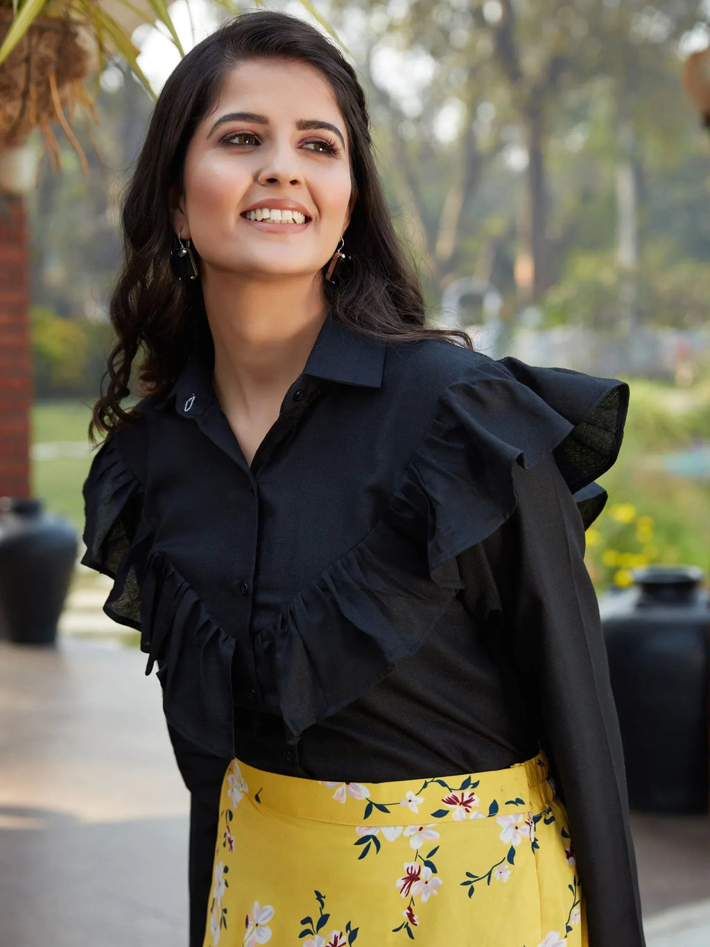 Lovable Yellow Floral Printed Crepe Party Wear Crop Top Lehenga