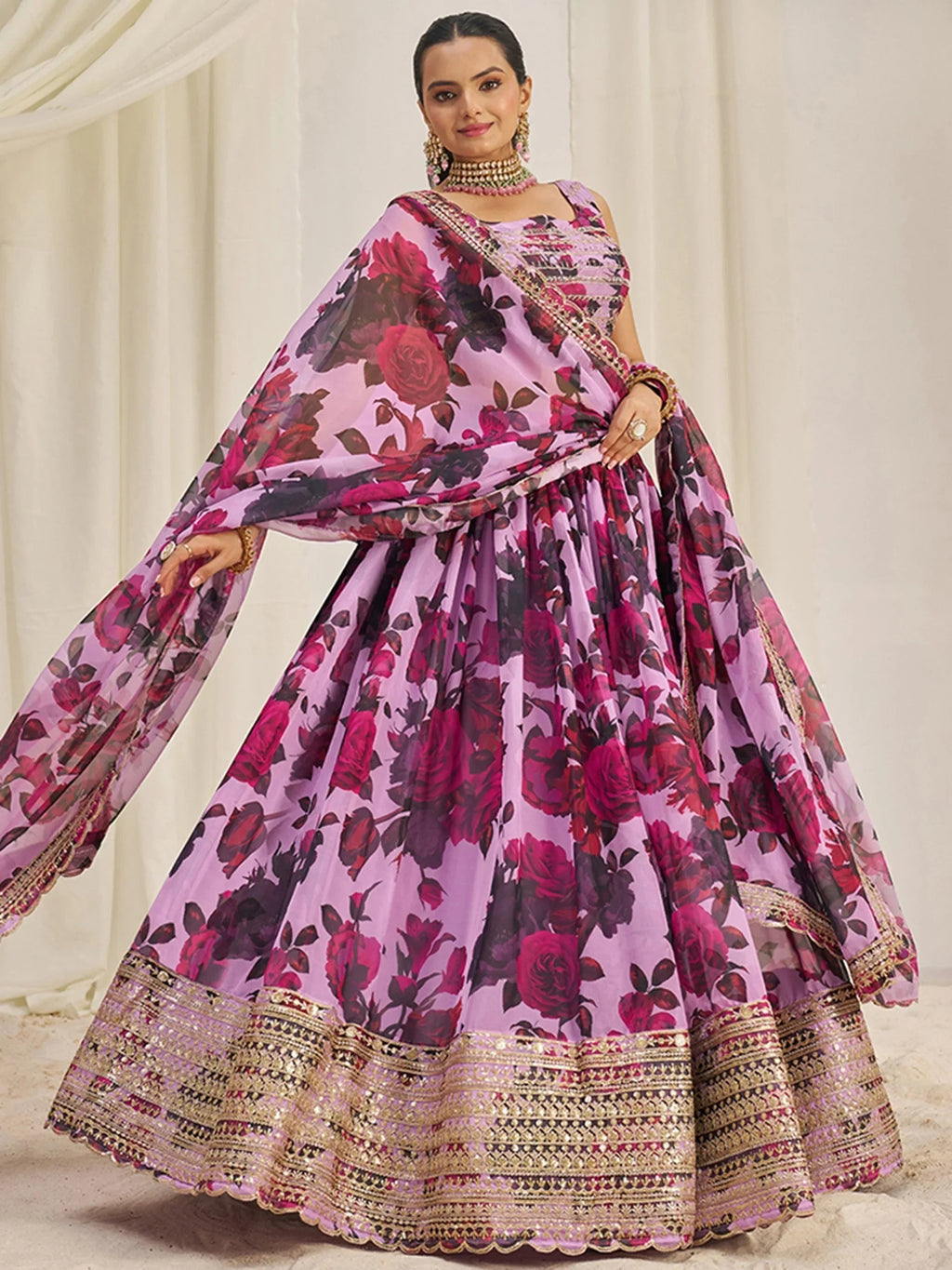Lovely Baby Pink Sequins Organza Event Wear Lehenga Choli With Dupatta