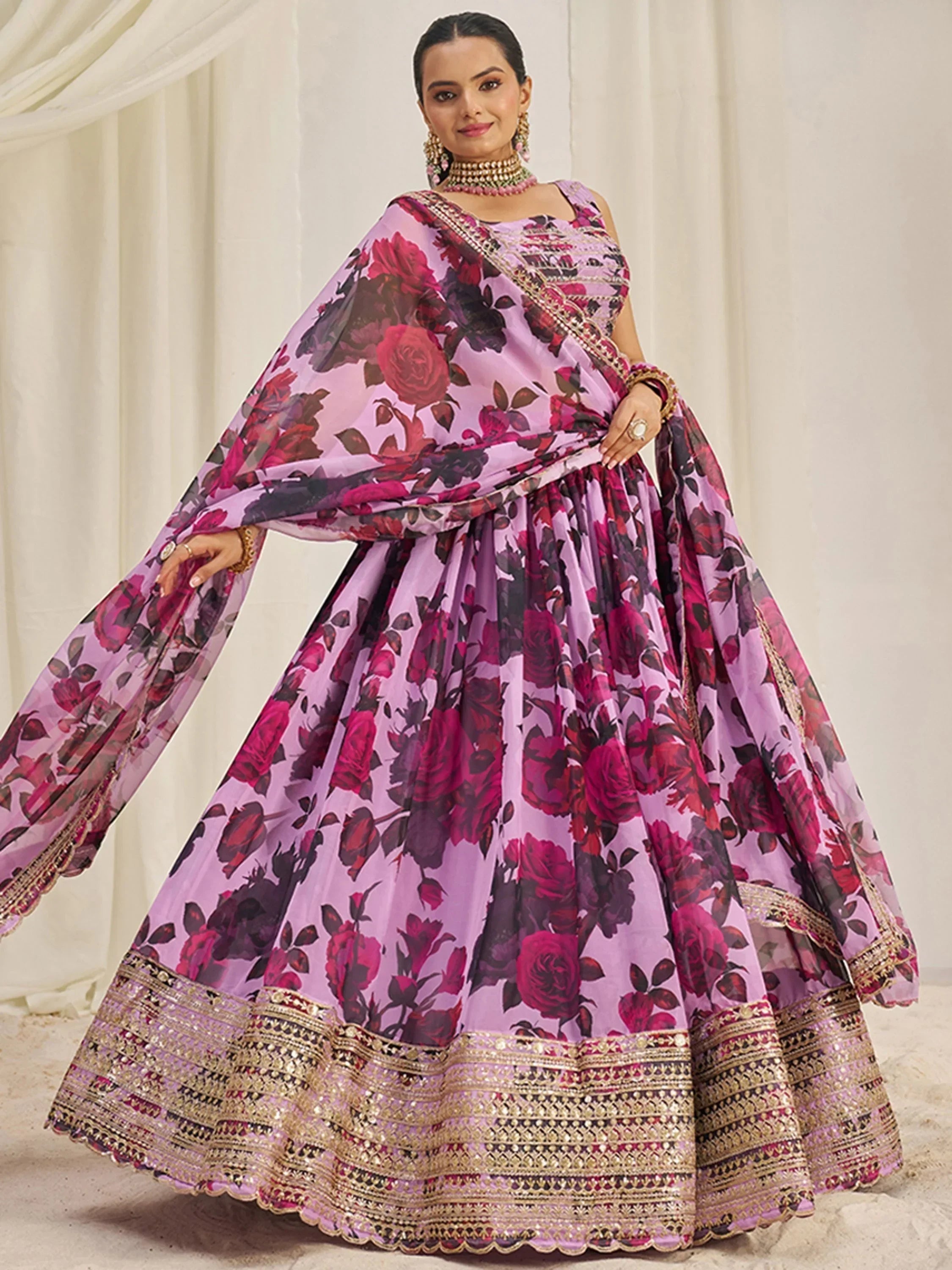 Lovely Baby Pink Sequins Organza Event Wear Lehenga Choli With Dupatta