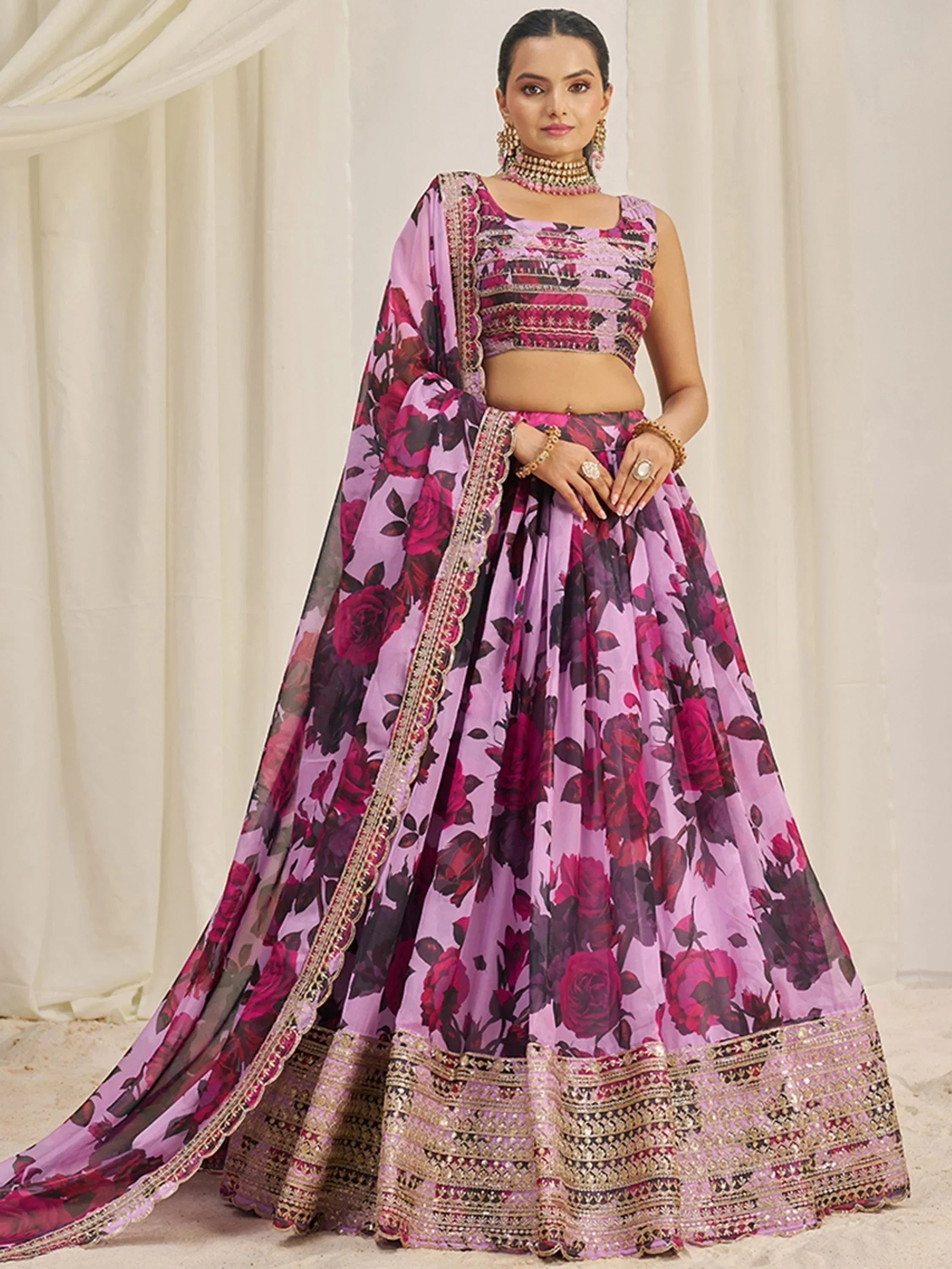 Lovely Baby Pink Sequins Organza Event Wear Lehenga Choli With Dupatta