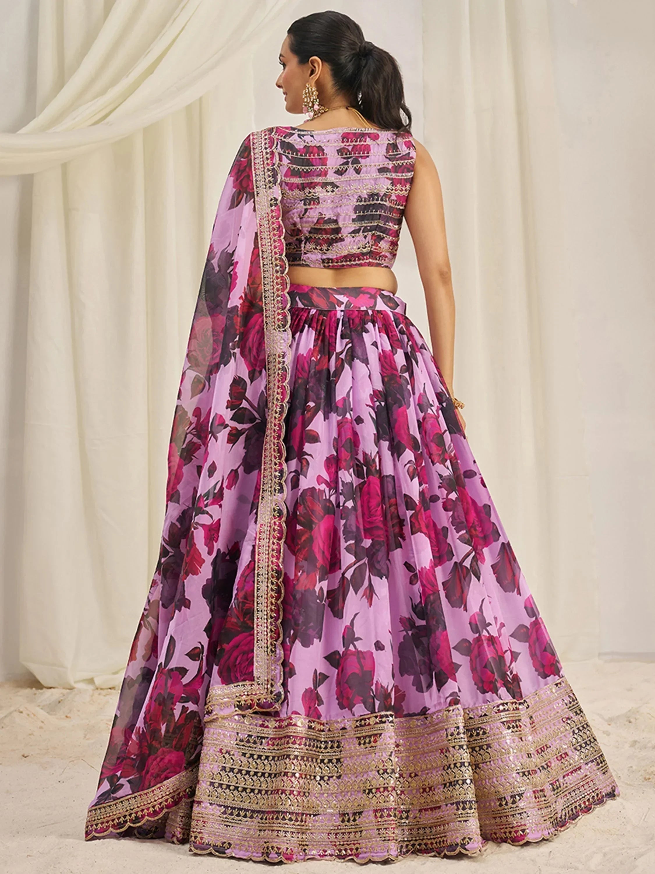 Lovely Baby Pink Sequins Organza Event Wear Lehenga Choli With Dupatta