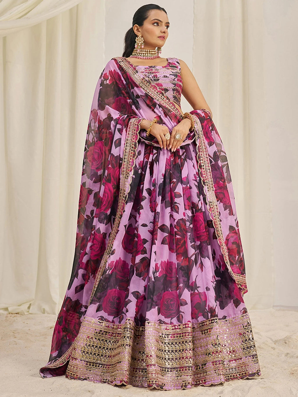 Lovely Baby Pink Sequins Organza Event Wear Lehenga Choli With Dupatta