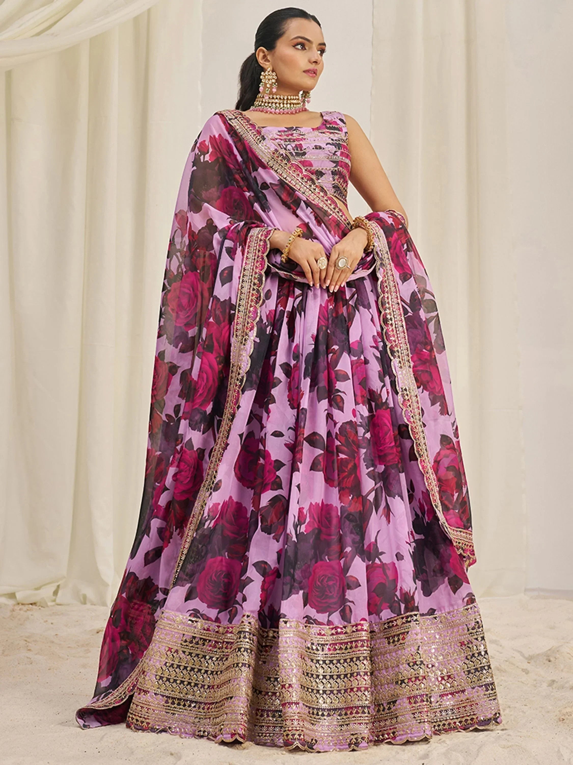 Lovely Baby Pink Sequins Organza Event Wear Lehenga Choli With Dupatta