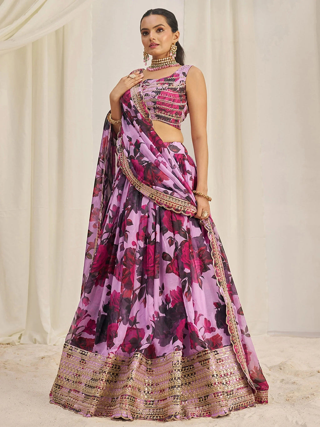 Lovely Baby Pink Sequins Organza Event Wear Lehenga Choli With Dupatta