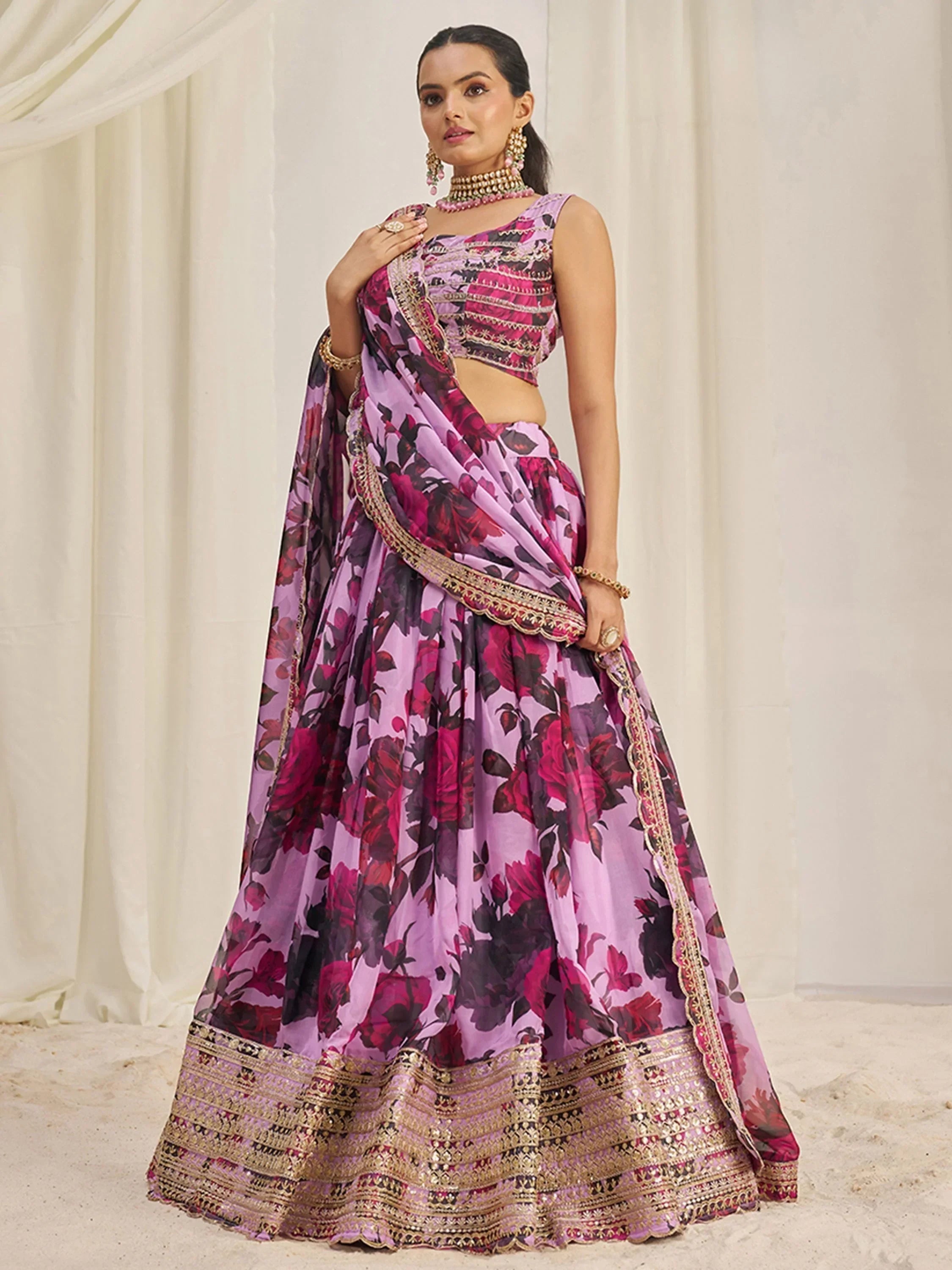 Lovely Baby Pink Sequins Organza Event Wear Lehenga Choli With Dupatta
