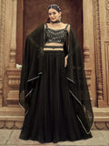 Lovely Black Hand Embroidered Georgette Reception Wear Lehenga Choli