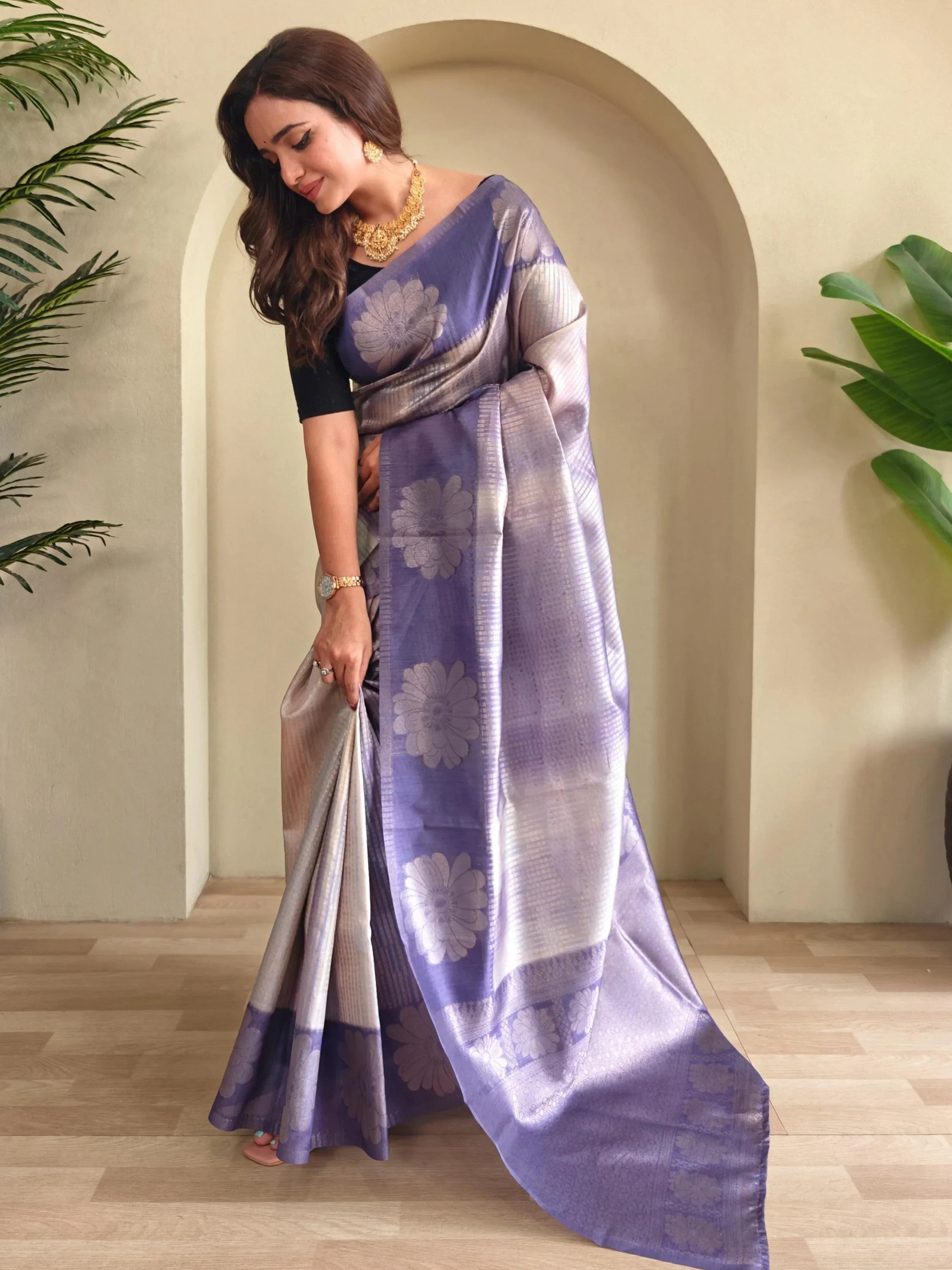 Lovely Blue Silk Zari Weaving Saree With Blouse