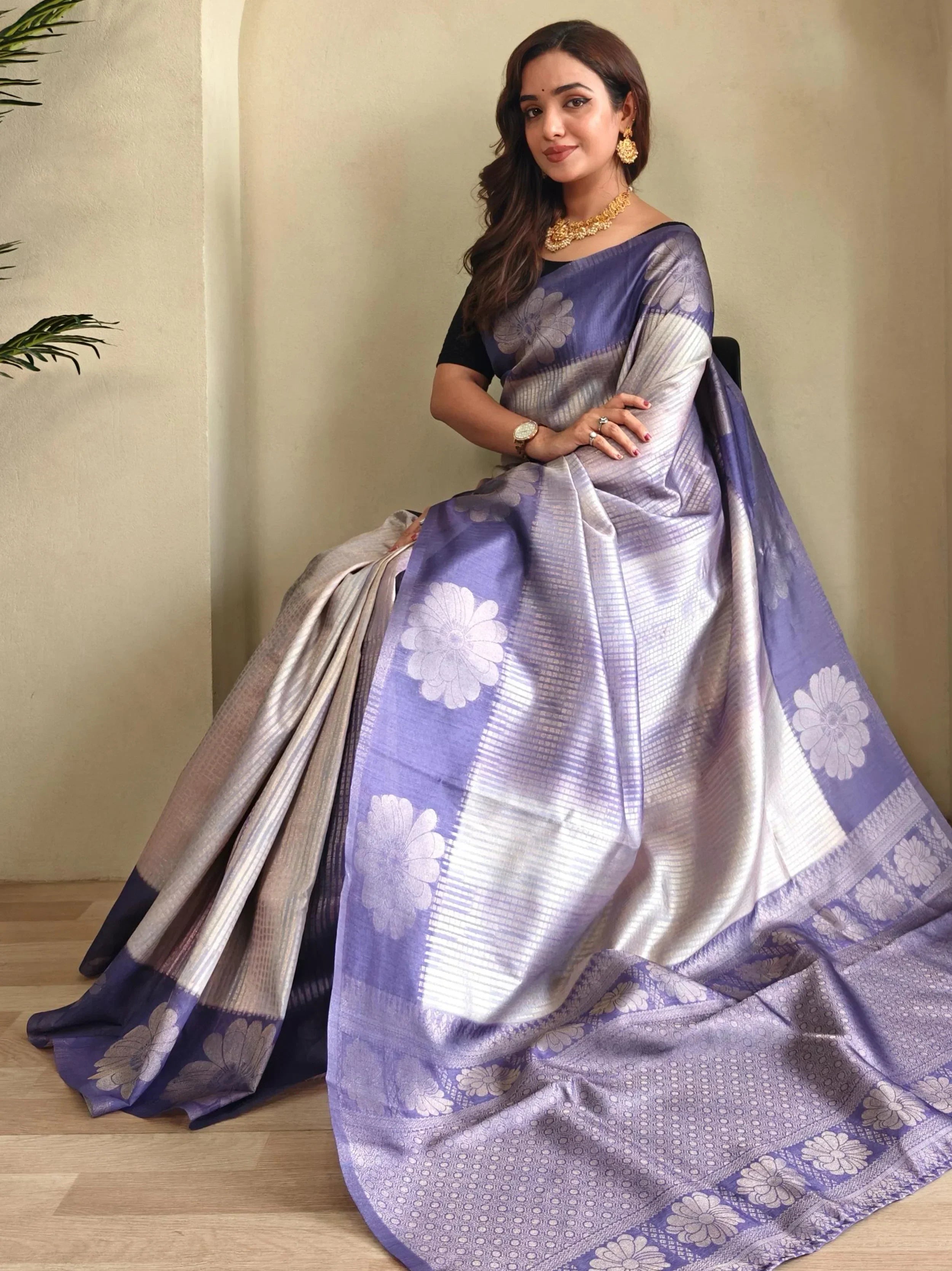 Lovely Blue Silk Zari Weaving Saree With Blouse