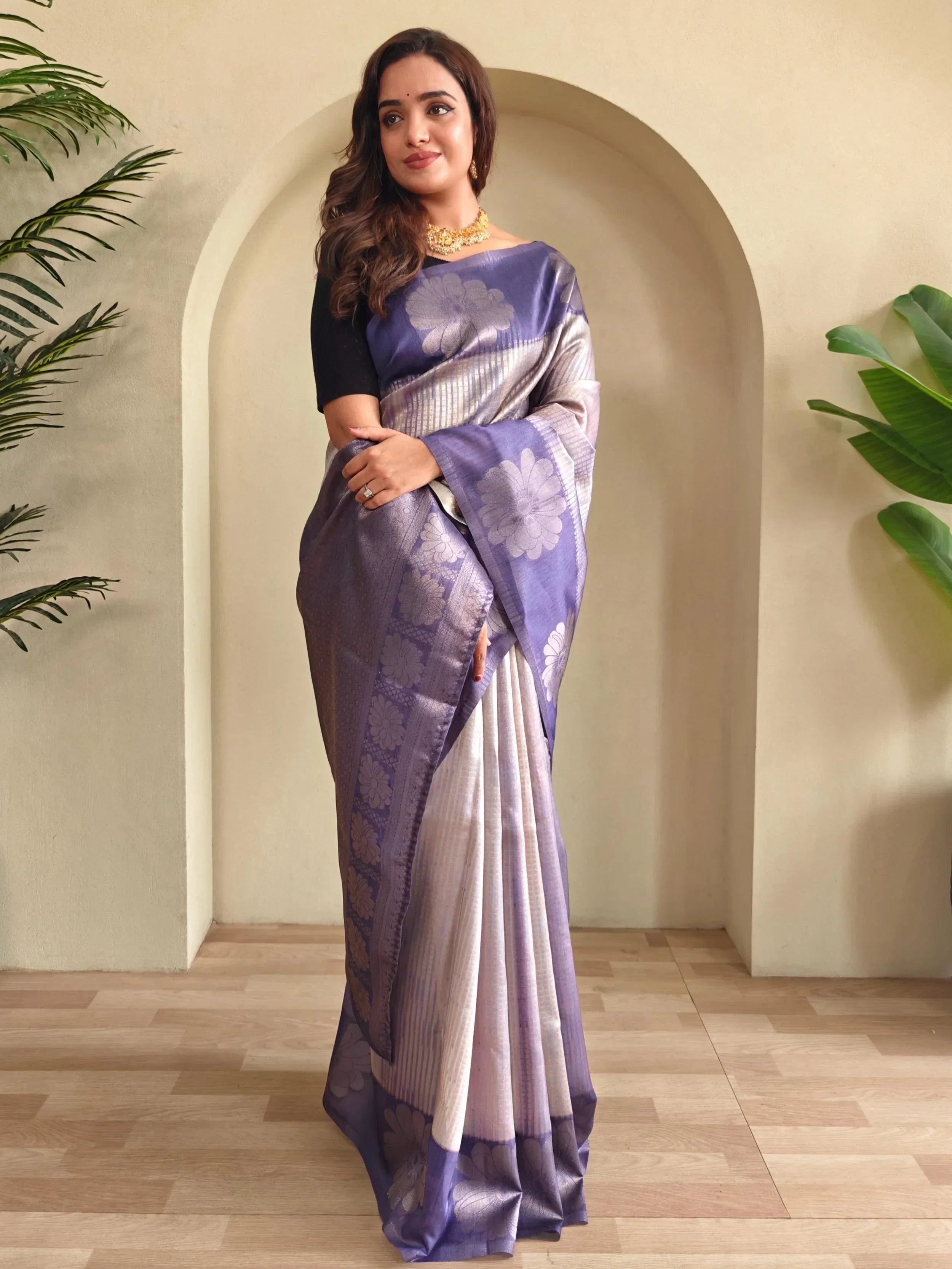 Lovely Blue Silk Zari Weaving Saree With Blouse