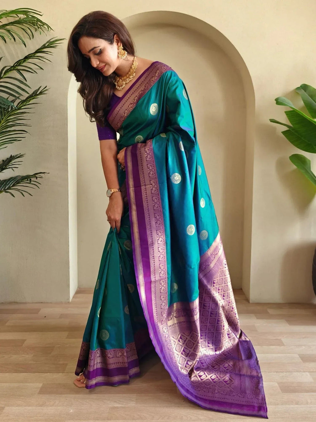 Lovely Blue Silk Zari Weaving Traditional Saree With Blouse