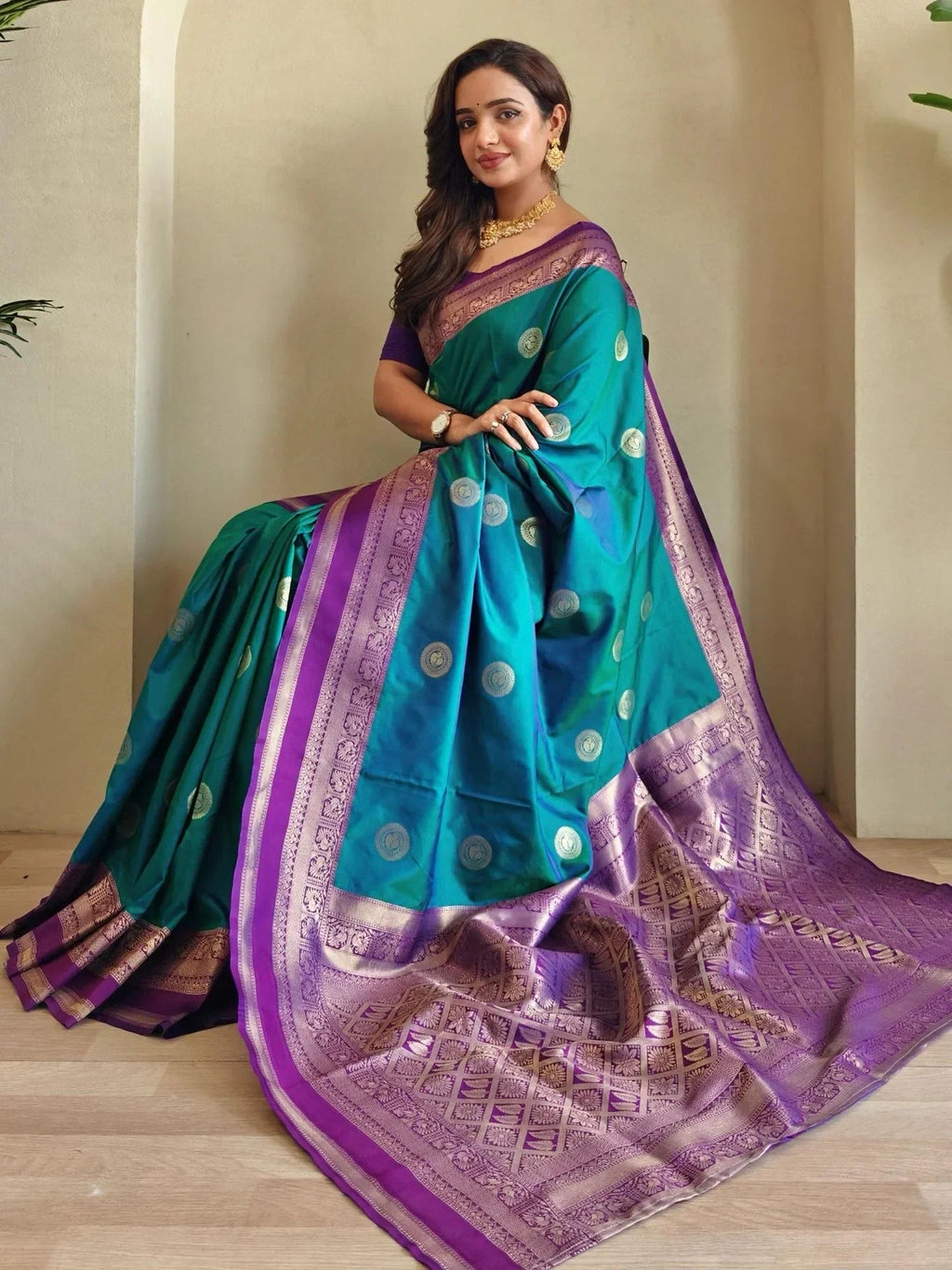 Lovely Blue Silk Zari Weaving Traditional Saree With Blouse