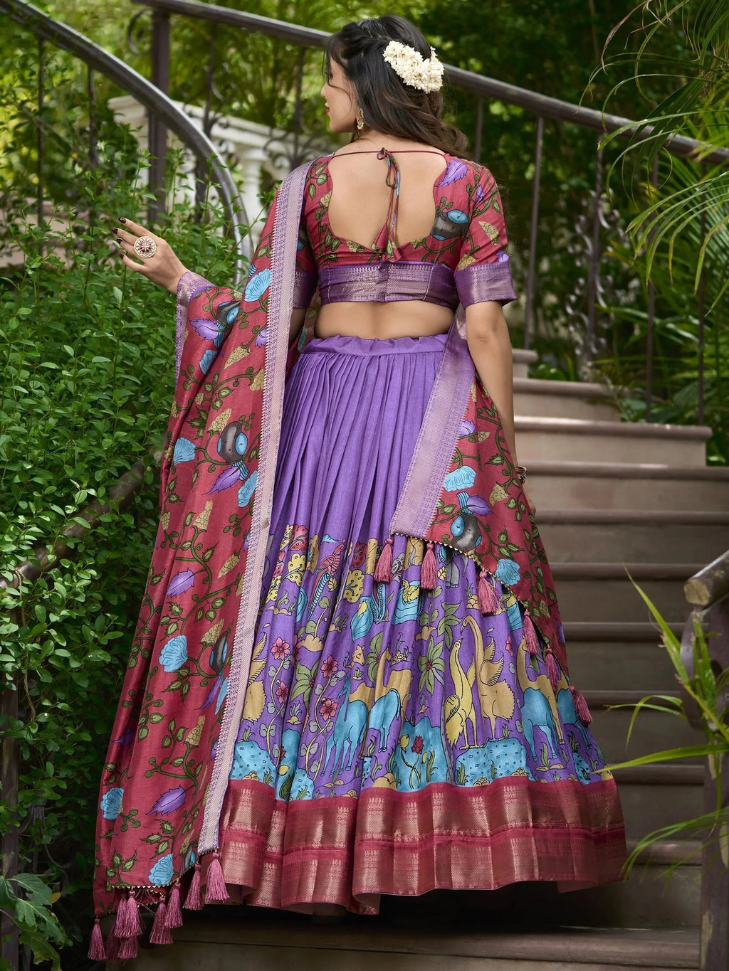 Lovely Lavender Kalamkari Print Dola Silk Function Wear Lehenga Choli