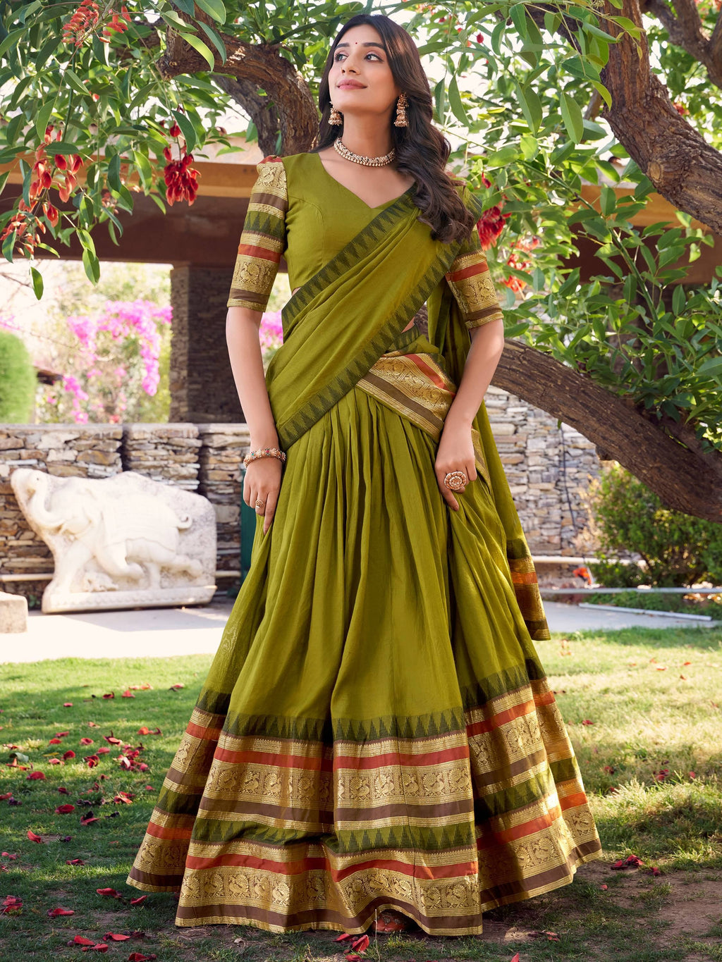 Green Pretty Chanderi Silk Zari Weaving Wedding Wear Lehenga Choli