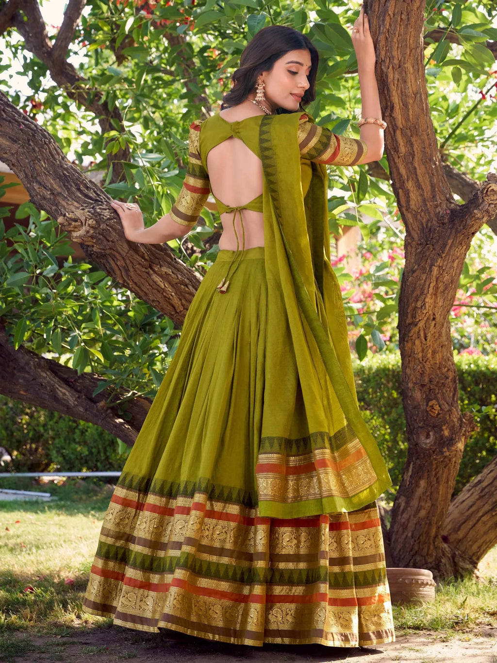 Green Pretty Chanderi Silk Zari Weaving Wedding Wear Lehenga Choli