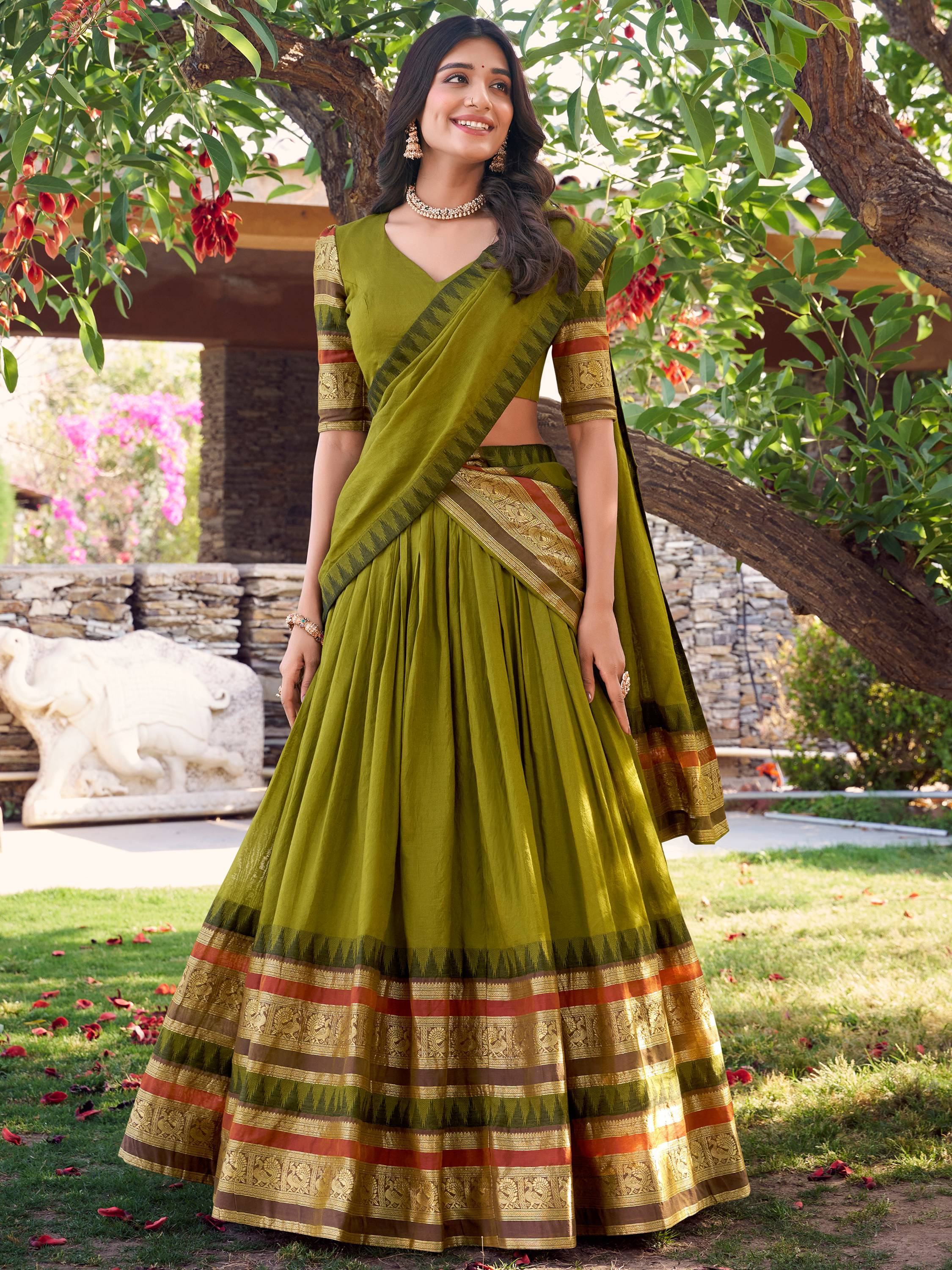 Green Pretty Chanderi Silk Zari Weaving Wedding Wear Lehenga Choli