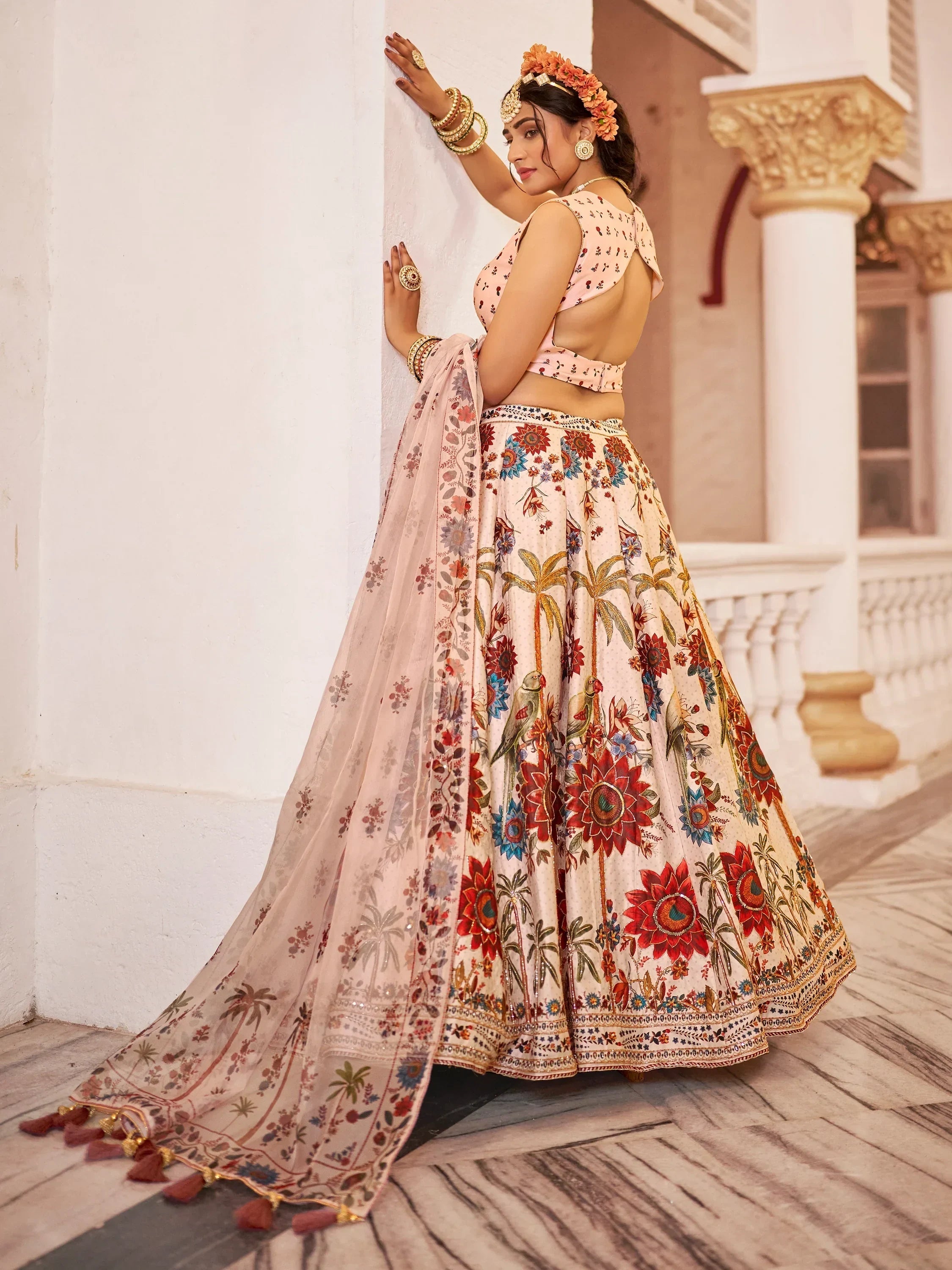 Lovely Off-White Printed Traditional Lehenga Choli With Organza Dupatta