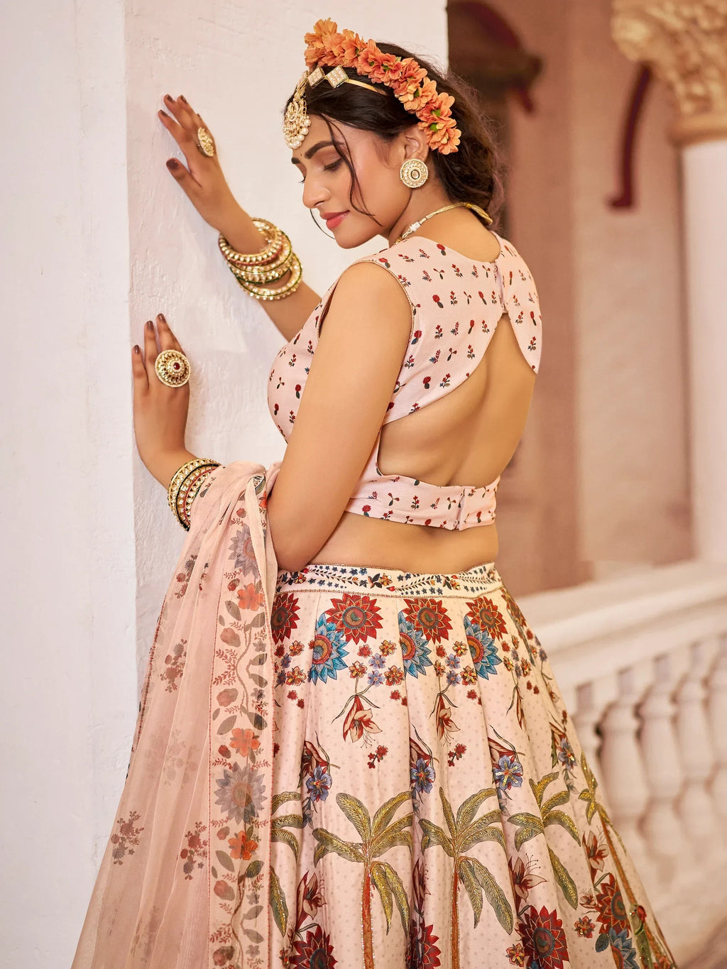 Lovely Off-White Printed Traditional Lehenga Choli With Organza Dupatta