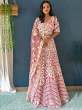 Lovely Pink Pearl Work Net Wedding Wear Lehenga Choli With Dupatta