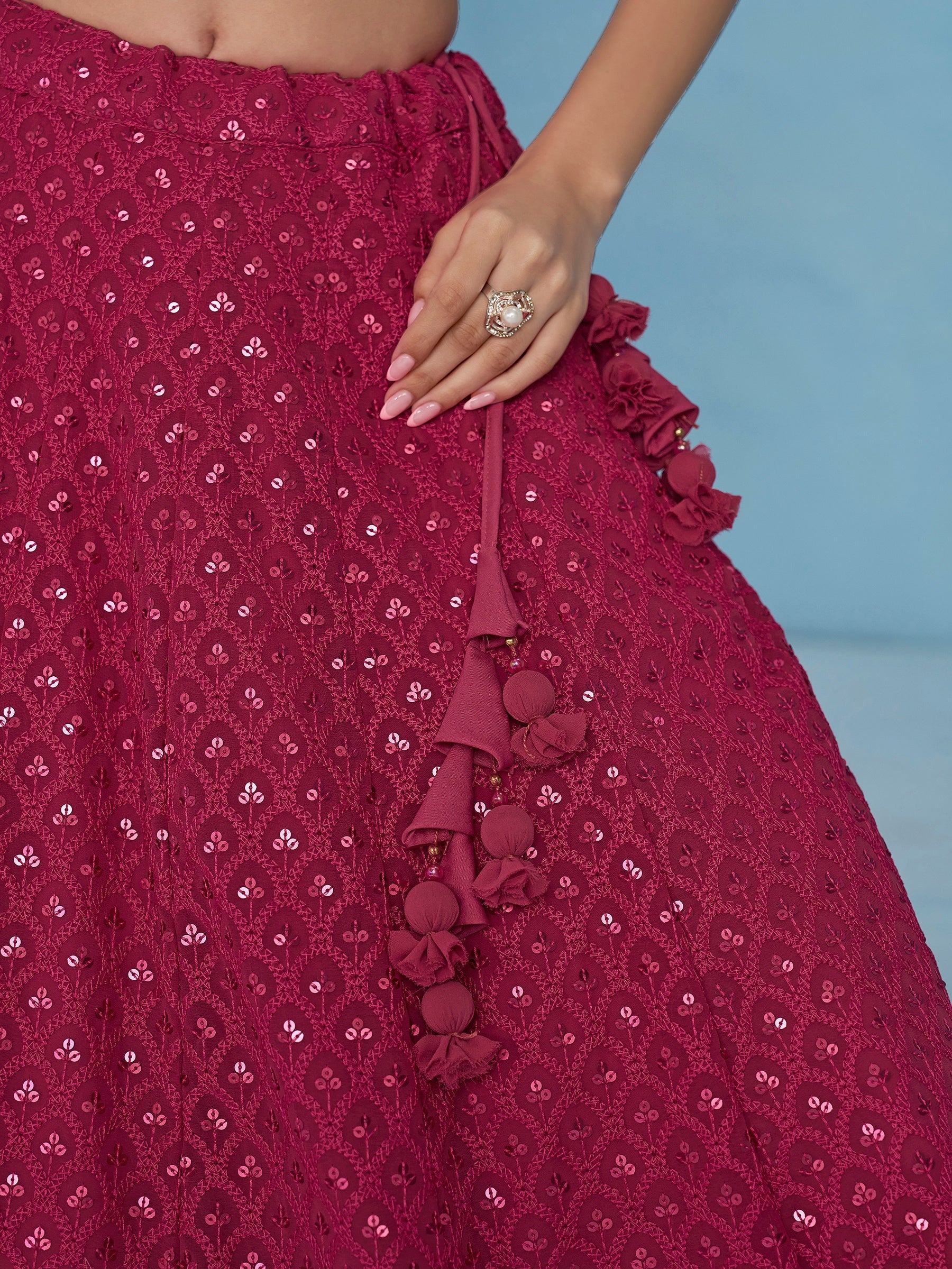 Lovely Pink Sequins Work Georgette Engagement Wear Lehenga With Blouse
