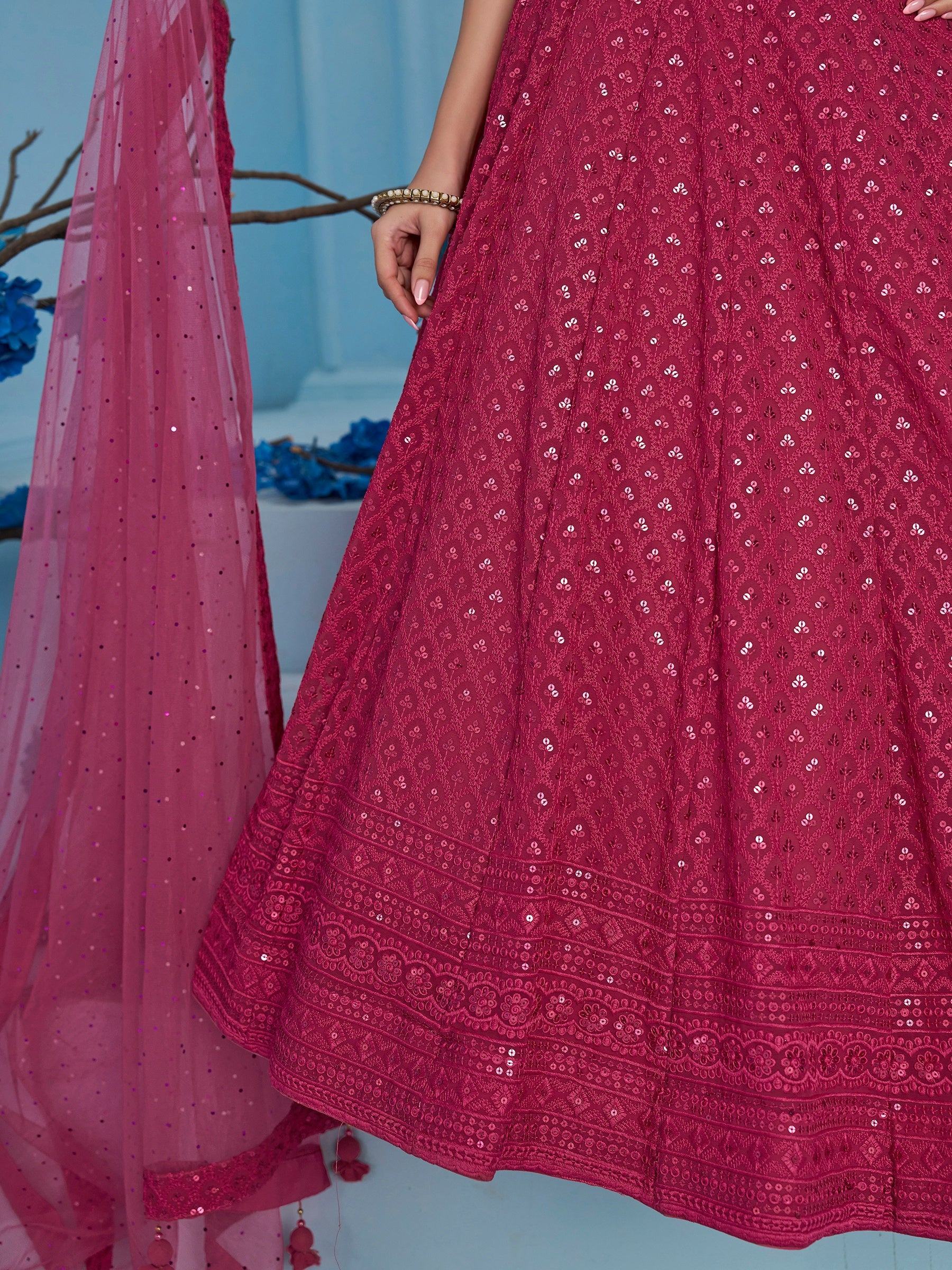 Lovely Pink Sequins Work Georgette Engagement Wear Lehenga With Blouse