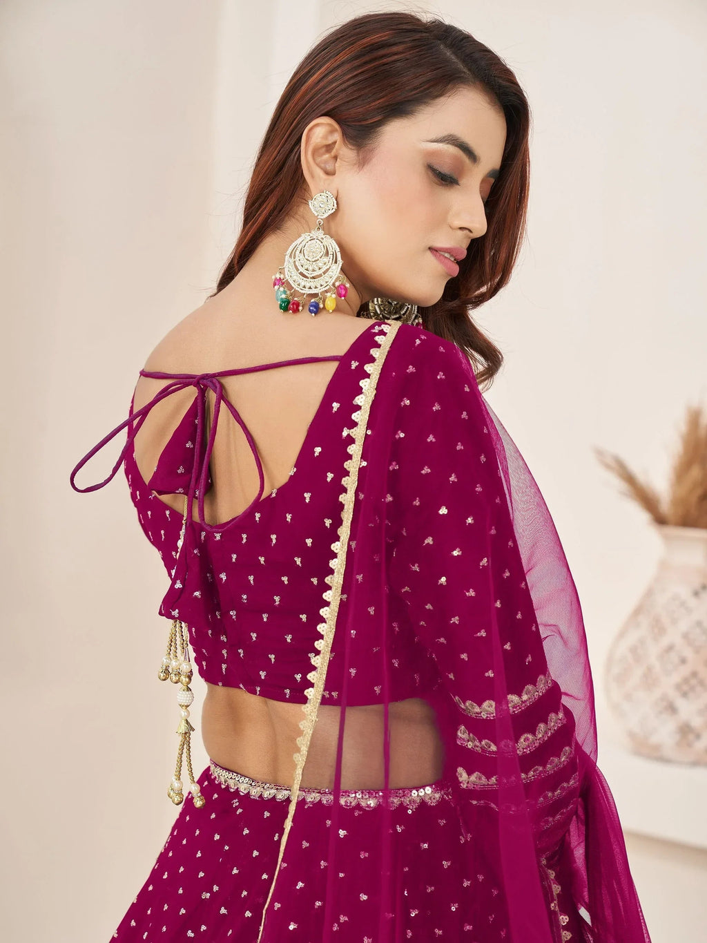 Lovely Rani Pink Color Sequins Georgette Function Wear Lehenga Choli
