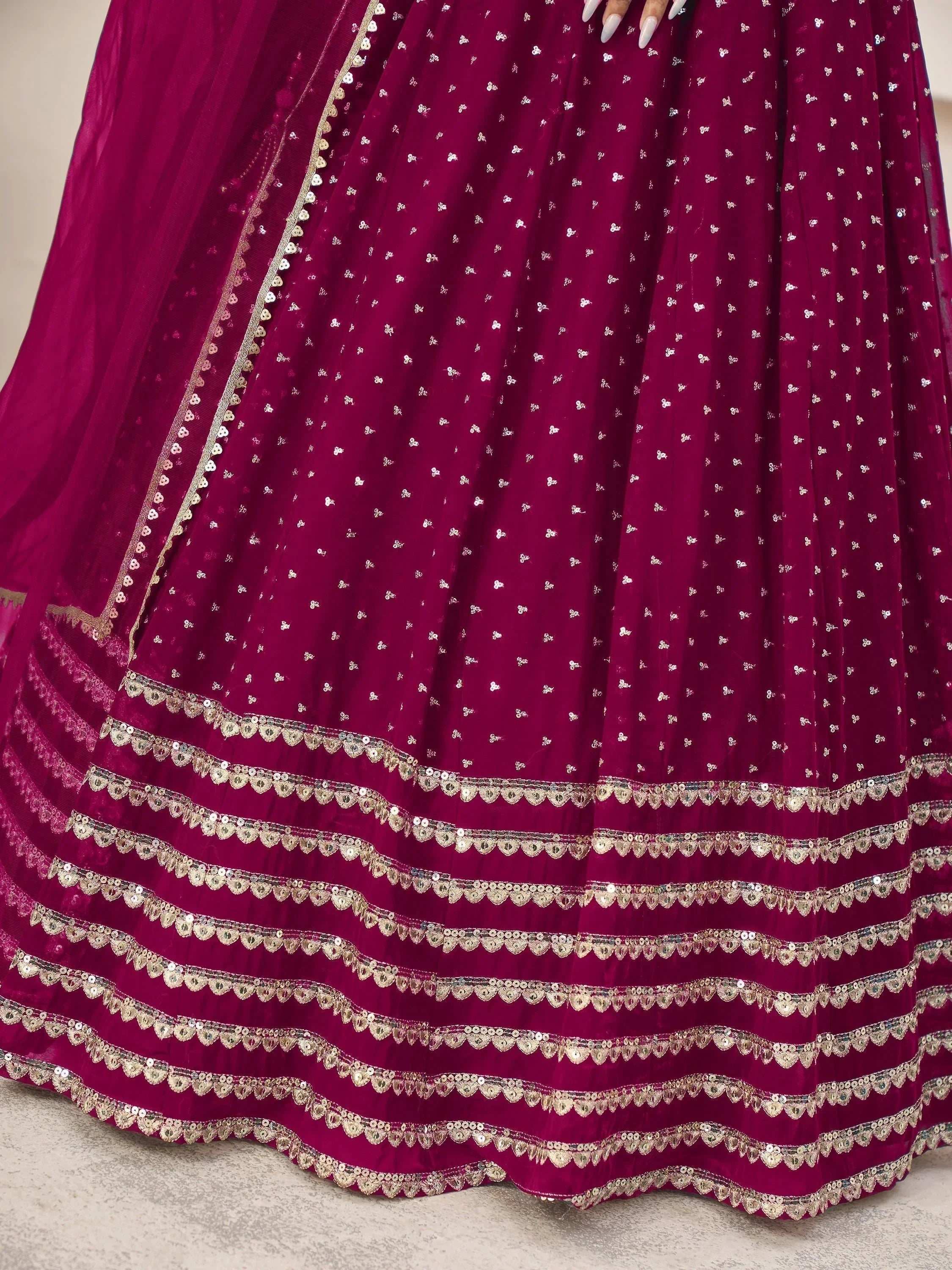 Lovely Rani Pink Color Sequins Georgette Function Wear Lehenga Choli