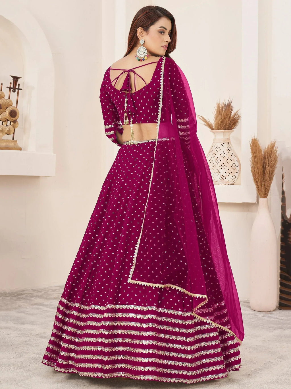 Lovely Rani Pink Color Sequins Georgette Function Wear Lehenga Choli