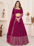 Lovely Rani Pink Color Sequins Georgette Function Wear Lehenga Choli