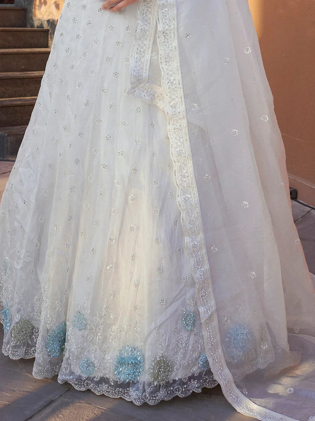 Lovely White Stone Work Organza Wedding Lehenga Choli With Dupatta