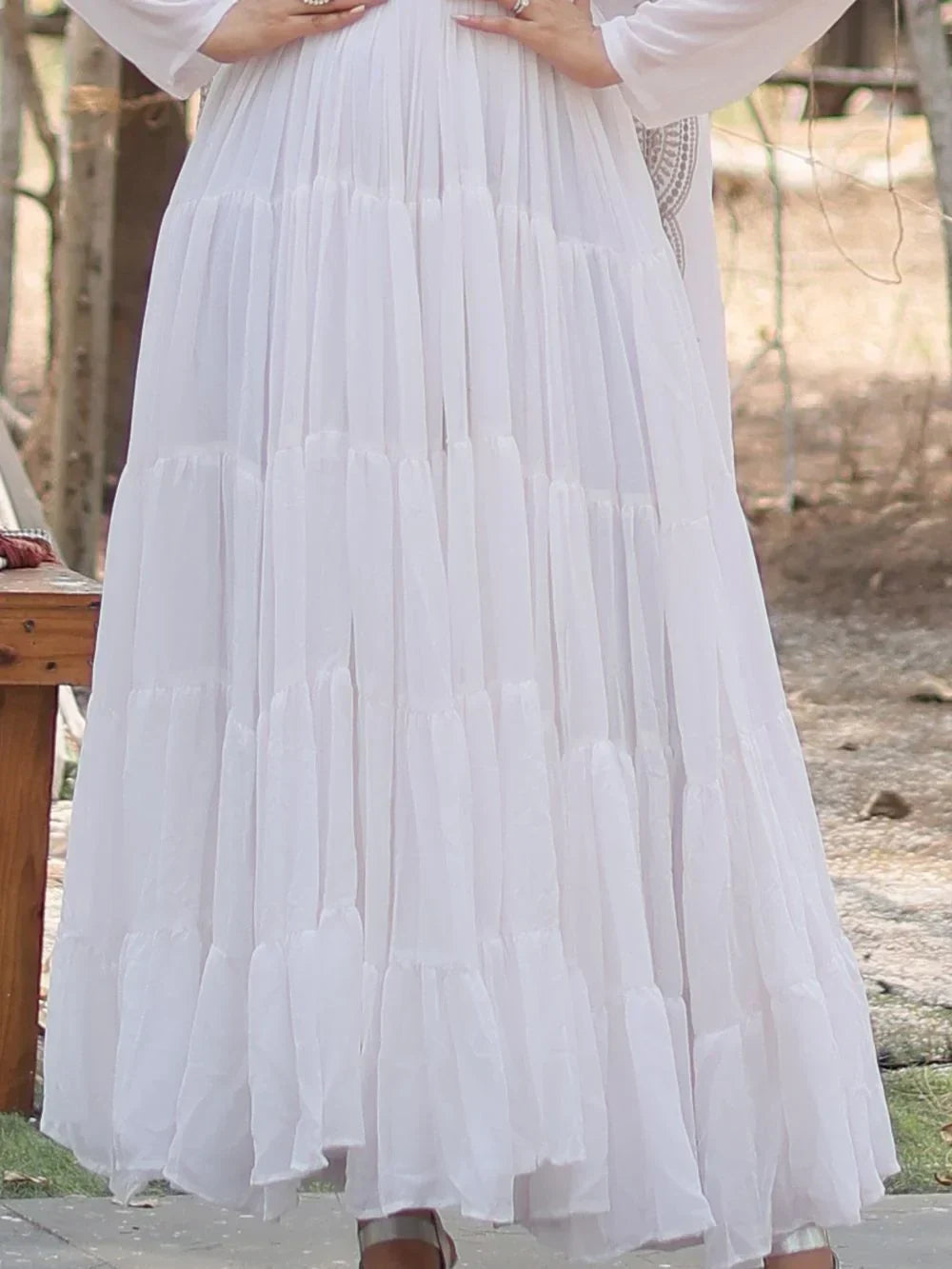 White Stunning Georgette Function Wear Plain Gown With Dupatta