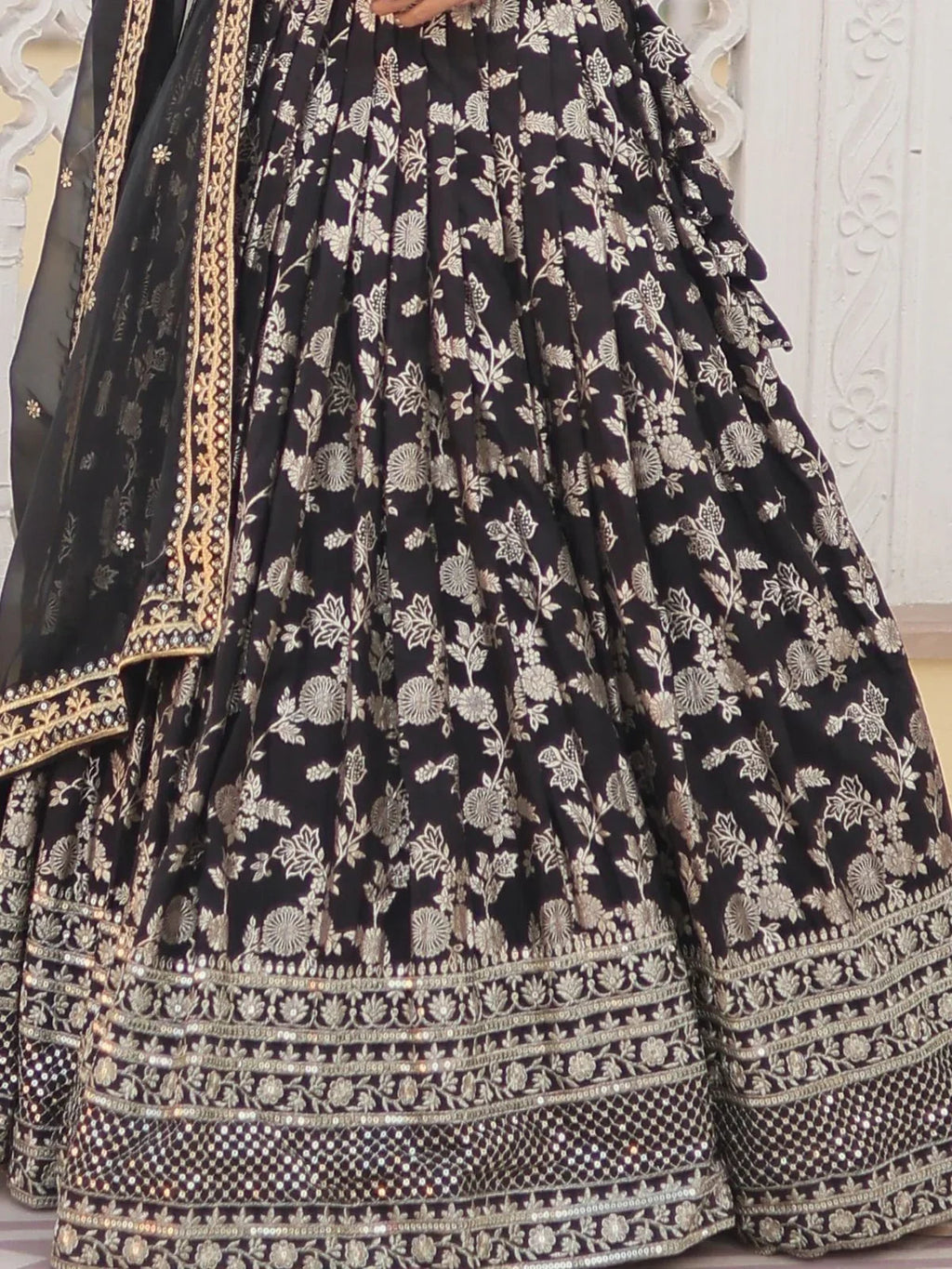 Black Awesome Embroidered Jacquard Reception Wear Lehenga Choli