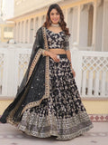Black Awesome Embroidered Jacquard Reception Wear Lehenga Choli