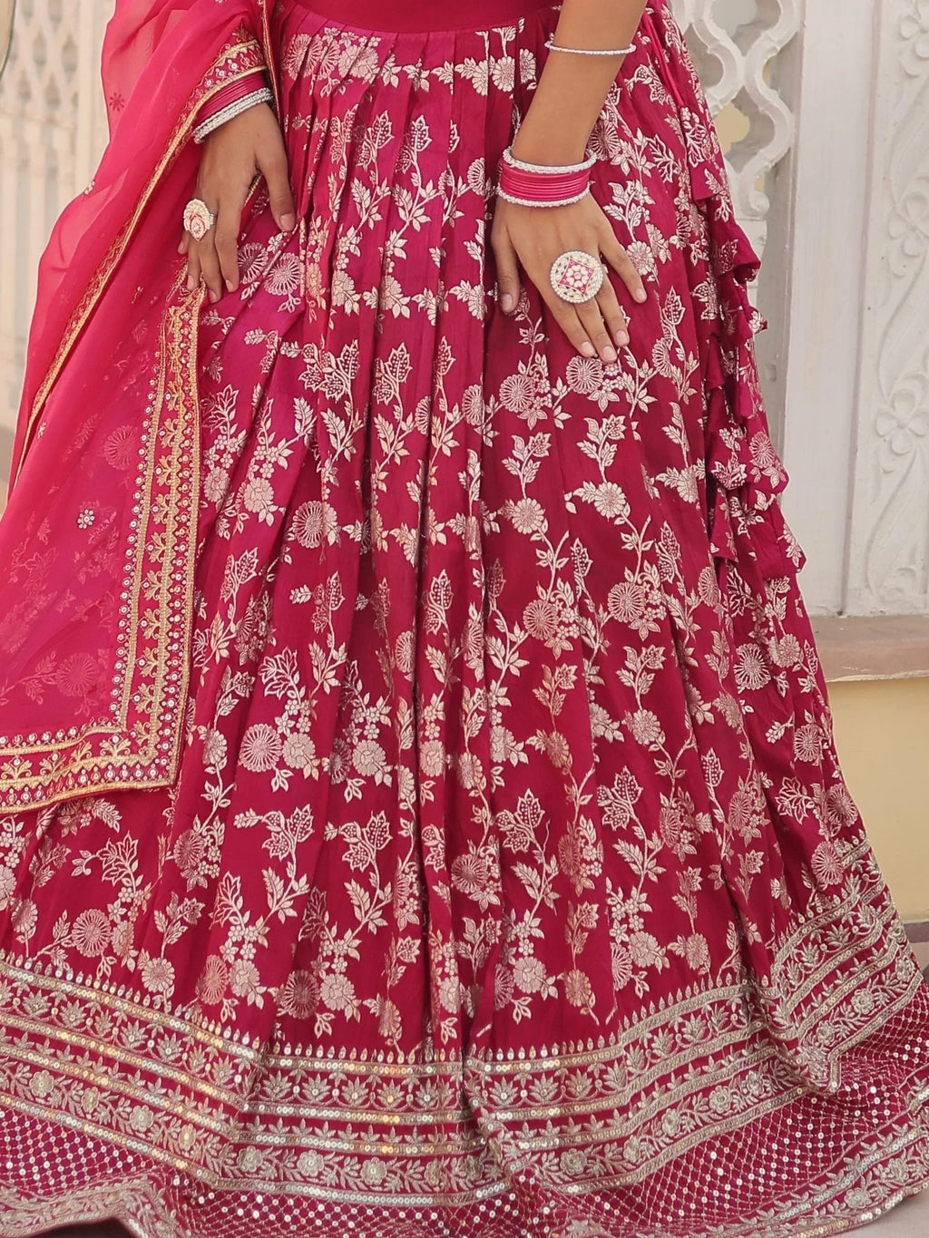 Pink Awesome Embroidered Jacquard Reception Wear Lehenga Choli