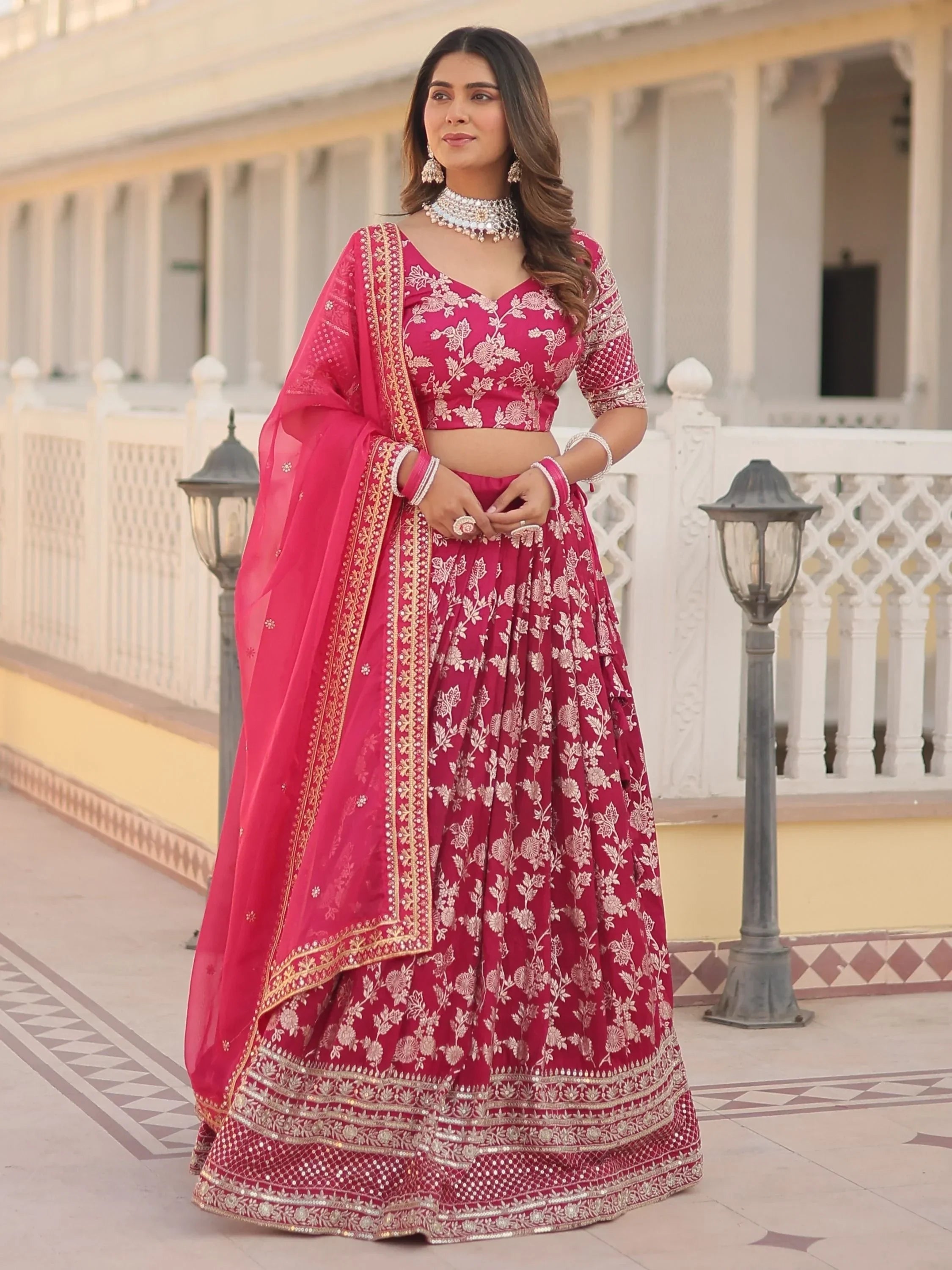 Pink Awesome Embroidered Jacquard Reception Wear Lehenga Choli